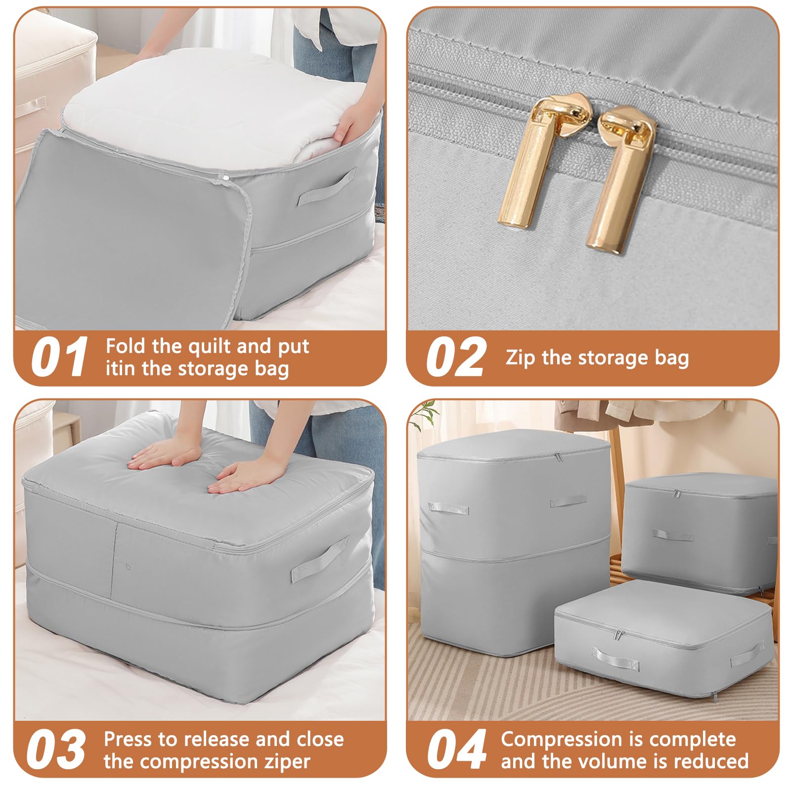 Sac de Rangement Vetement Éclair 120L, Rangement et Organisation des Vêtements, Boîte de Rangement avec Poignée Renforcée, pour Couettes, Oreillers, Vêtements, Literie, Couverture