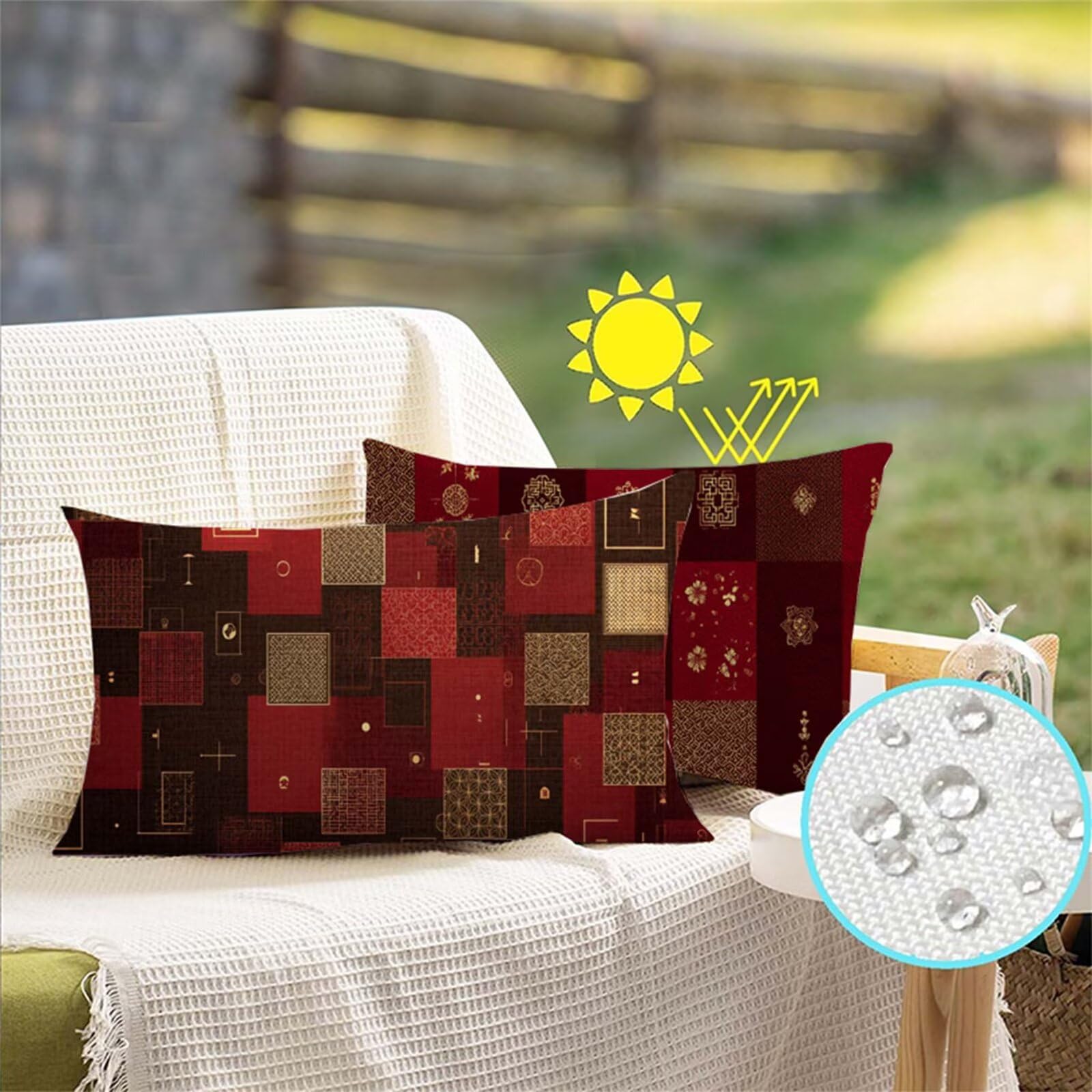 Kissenbezug 90 x 40 cm Rost Kissenbezüge 2er Set, Outdoor Kissen Wetterfest, Leinen Outdoor Kissen Böhmen, Sofakissen Dekokissen Kopfkissenbezug für Sofa Wohnzimmer Schlafzimmer Frühlingsdeko D6-431