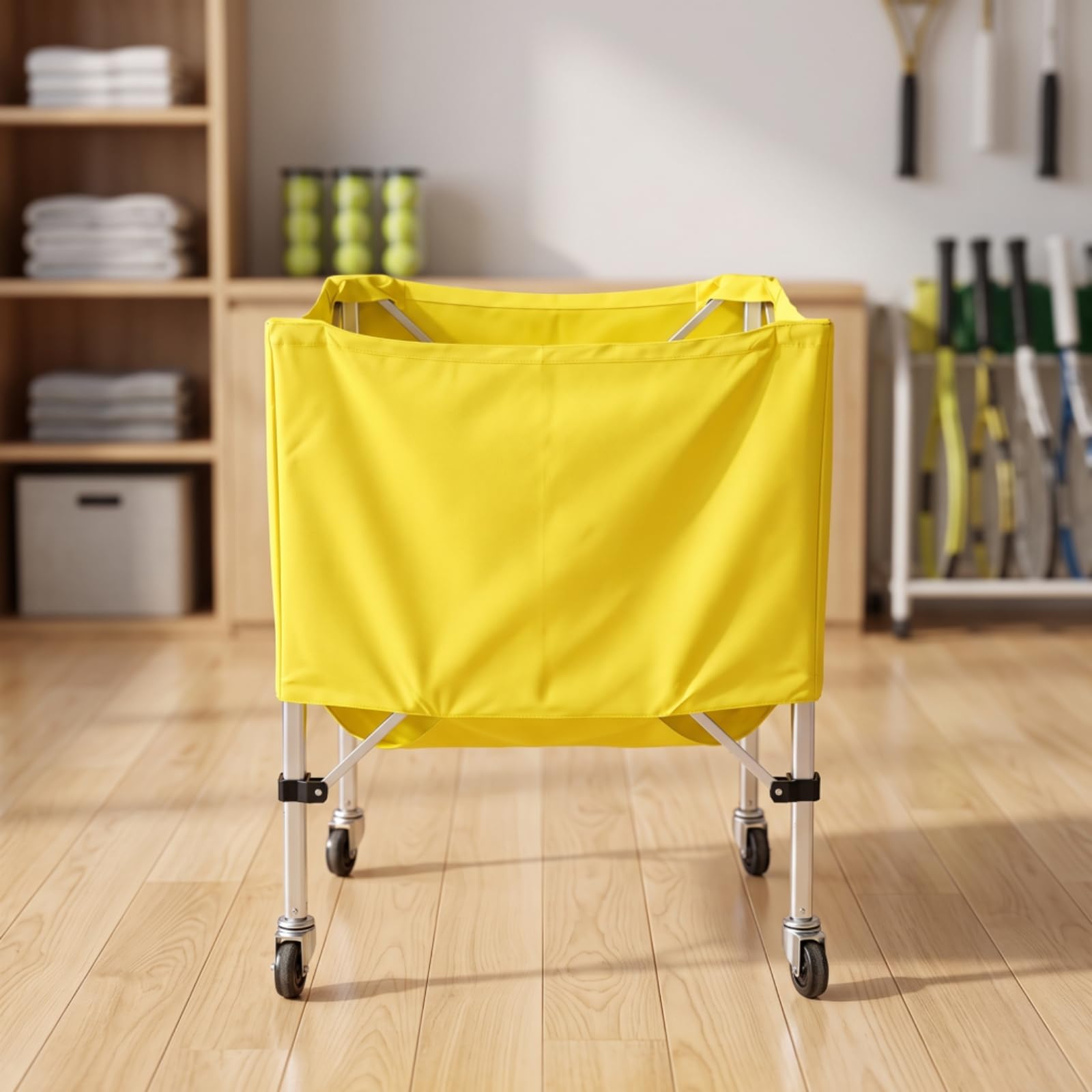 Carrello Porta Palline da Tennis Portatile Carrello Porta Palline da Tennis con Borsa Trasporto Resistente Raccoglipalle per Palestre, Giallo