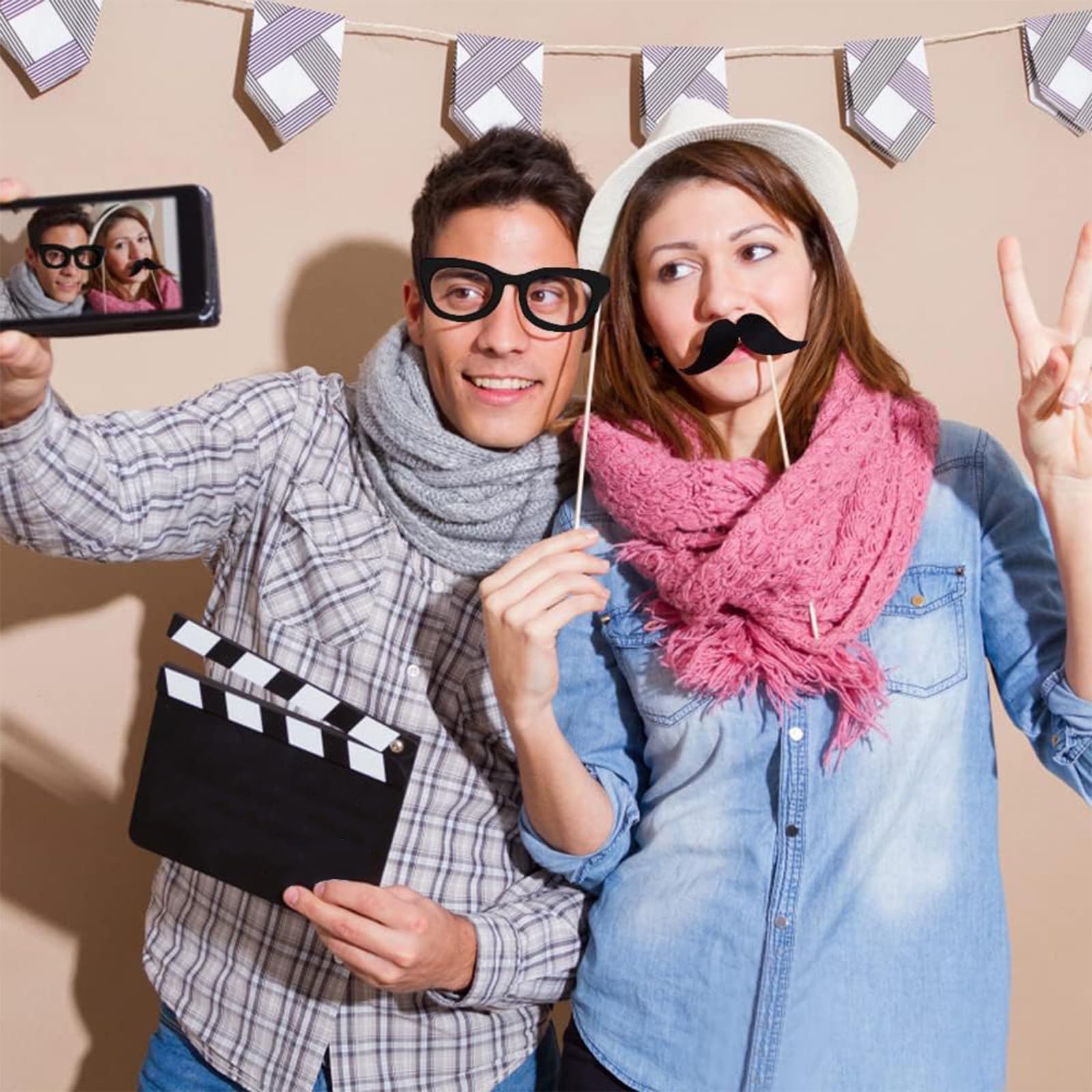 Fotokabinen-Requisiten Set – 58 Teile, Mit Schnurrbart, Brillen, Hüten, Für Hochzeit & Partys