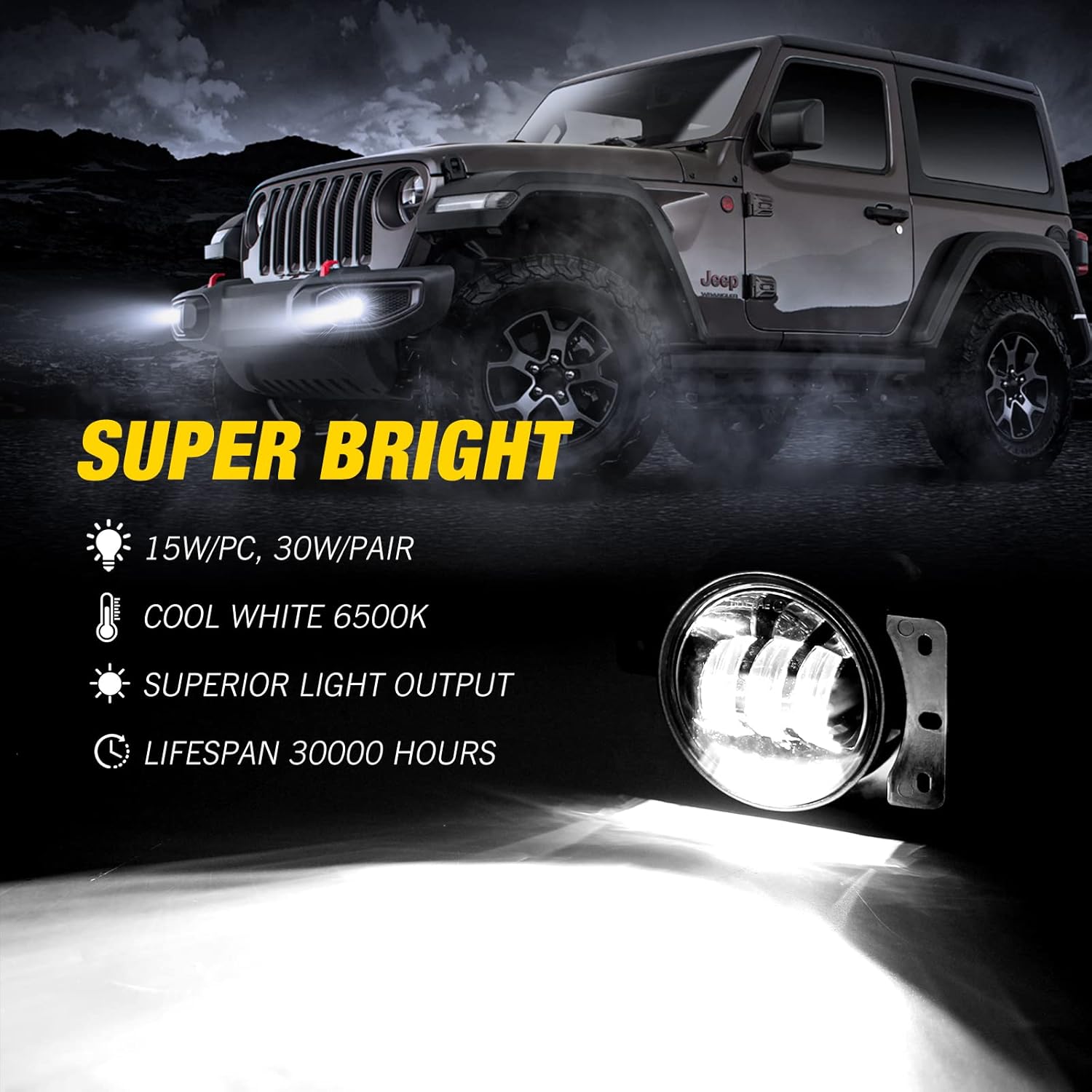 OPP ULITE JL Led Fog Lights for Jeep JL Wrangler 2018-2022 JL JLU Unlimited Sport Rubicon Sahara 4 Inch 30W Driving Fog Lamps with 2 Bracket, 2 Adapter, Plug & Play, 2PC Pack