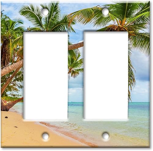 Art Plates GFCI - Placa decorativa de pared metálica de 2 cuadras, palmeras de playa sobre el agua (fabricado en Estados Unidos)