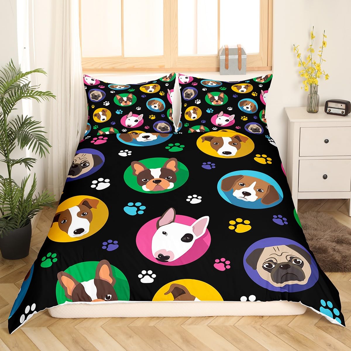 Manfei Cartoon Dogs Comforter Set – Twin Size Pug Print Bedding With Pillowcase, Cute & Cozy For Kids & Adults - View #9