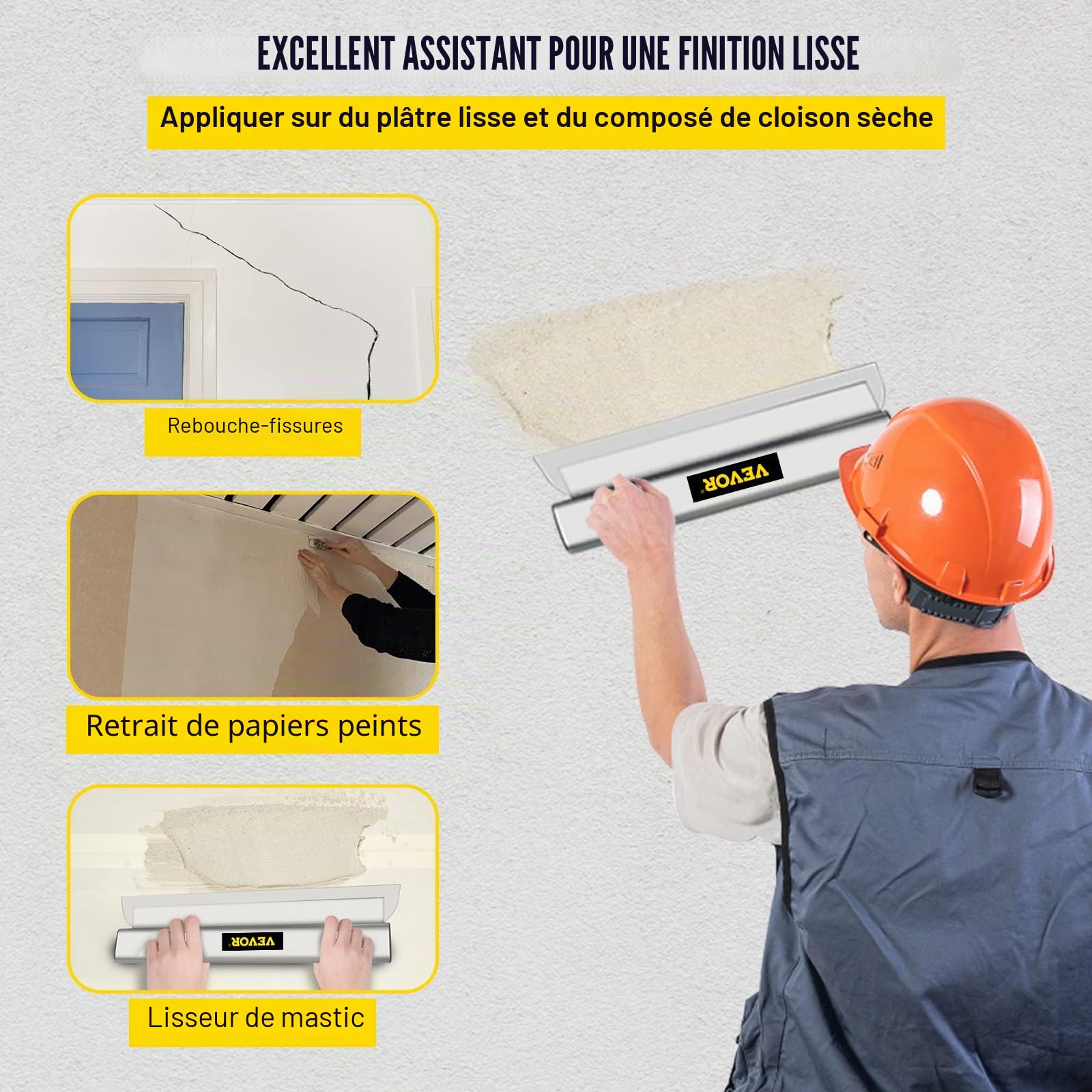 VEVOR Lame d'Écumage Lame à Lisser 60 cm Lame de Spatule pour Cloisons Sèches, Spatule de Lissage Peinture Finition Plâtrage Couteau Enduit Acier Inoxydable Outil pour Appliquer Lisser Plâtre de Gypse