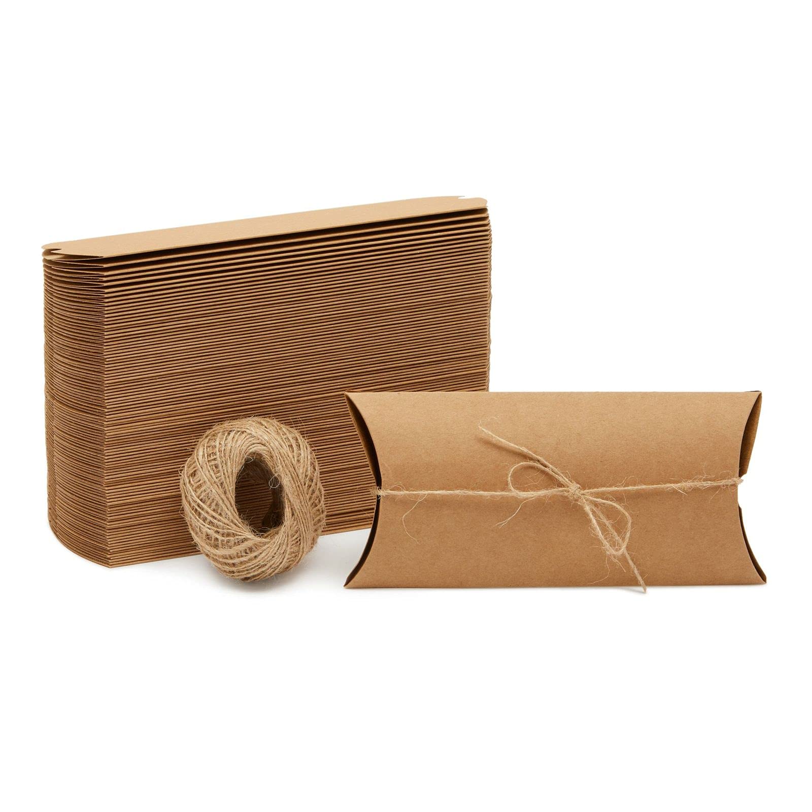 Amazon.com: 100 Pack Kraft Pillow Boxes with Twine for Jewelry, Wedding,  Party Favors, Gift Cards (7.5 x 3.7 In) : Health & Household