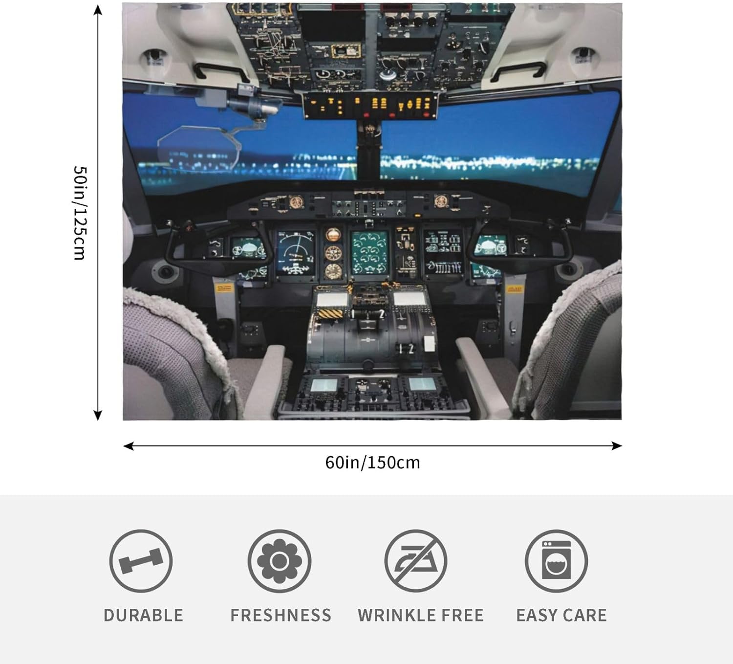 Airplane Cockpit Print Cozy Soft Blankets Warm 50x60 in Lightweight Blanket for Camping Travel
