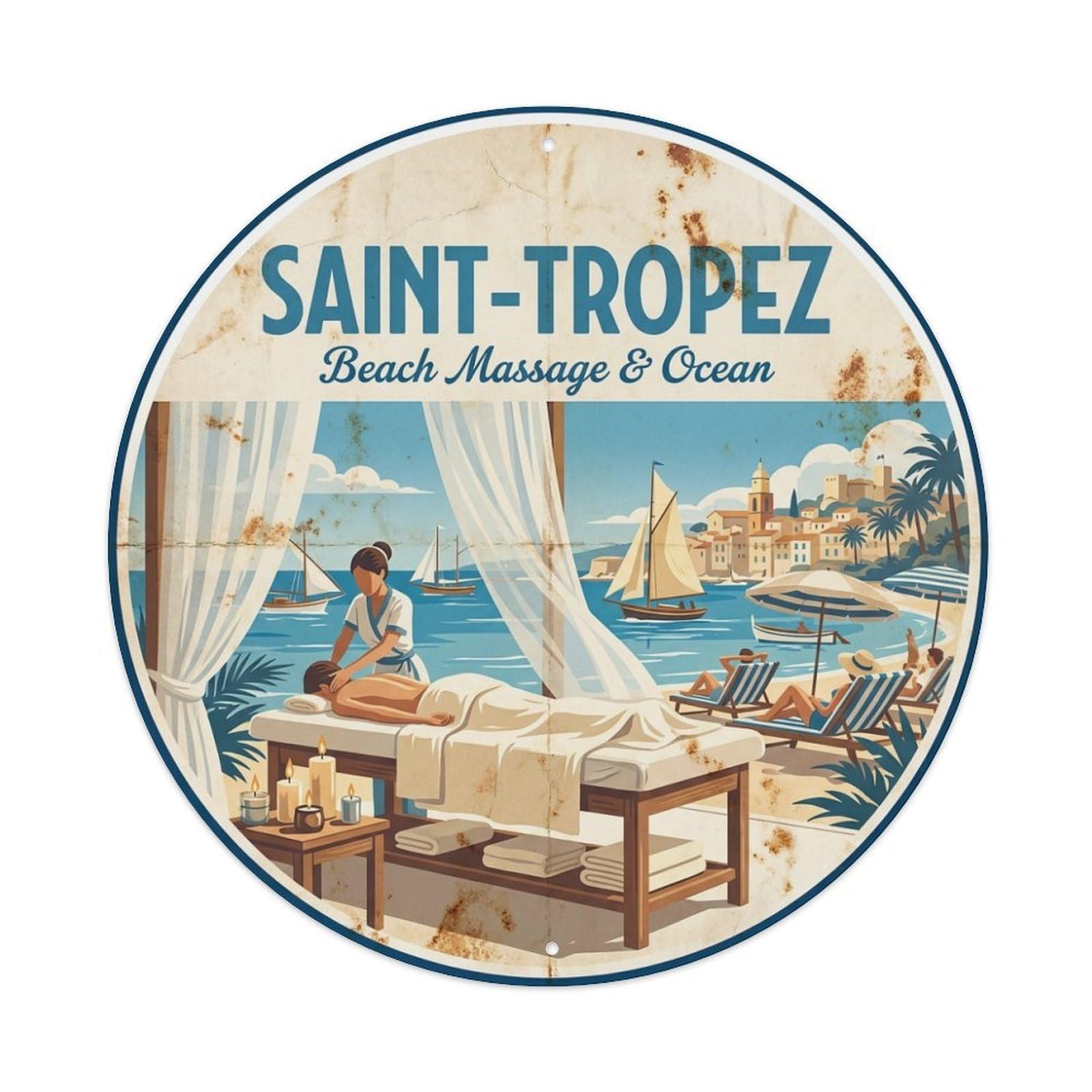Riviera Travel Beach Massage Ocean Saint Tropez France Metal Tin Sign