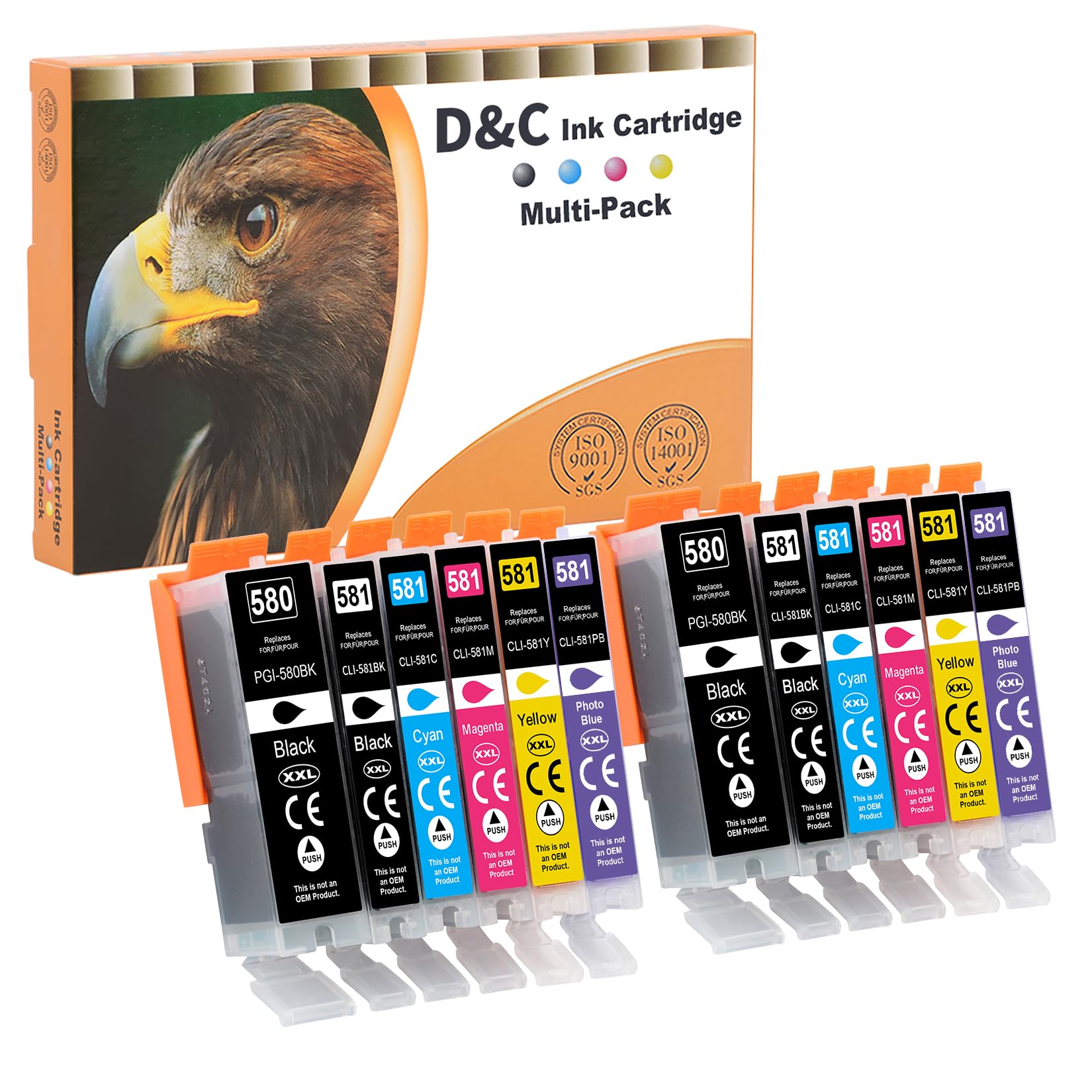 D&C 580 581 XXL Druckerpatronen Kompatibel für Canon PGI-580 CLI-581 Patronen für Canon Pixma TS8350 Druckerpatronen für TS8150 TS8350a TS8251 TS8351 TS8152 TS8250, 12er-Pack(Inklusive Pb 581XXL)