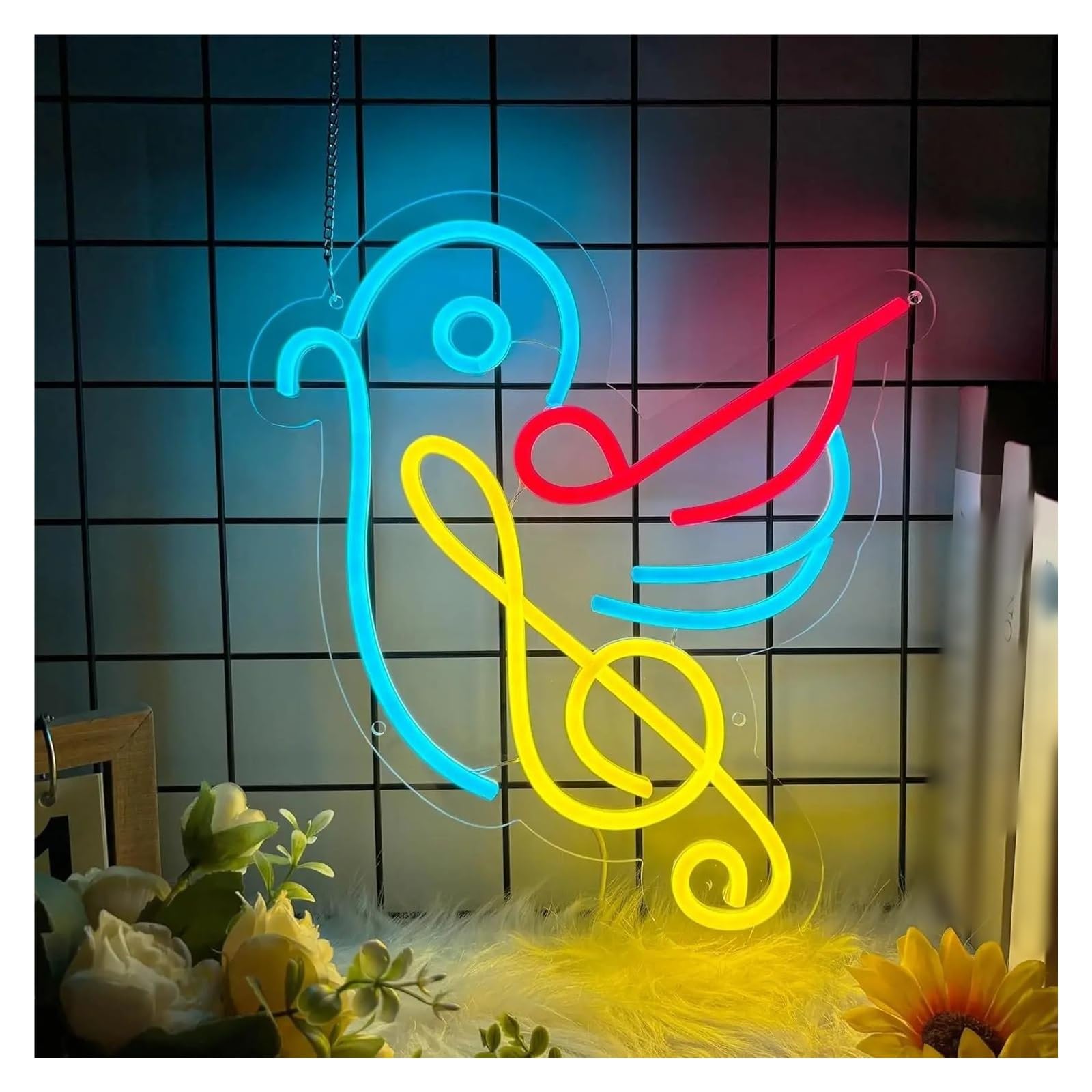 Wiszące neony artystyczne Neon Z Motywem Śpiewającego Ptaka, Muzyka, Ściemnialne Lampy Do Domu, Pokoju Gier, Studia Muzycznego, Baru, Dekoracja Ścienna, Zasilanie USB, 32,5 X 36,4 Cm