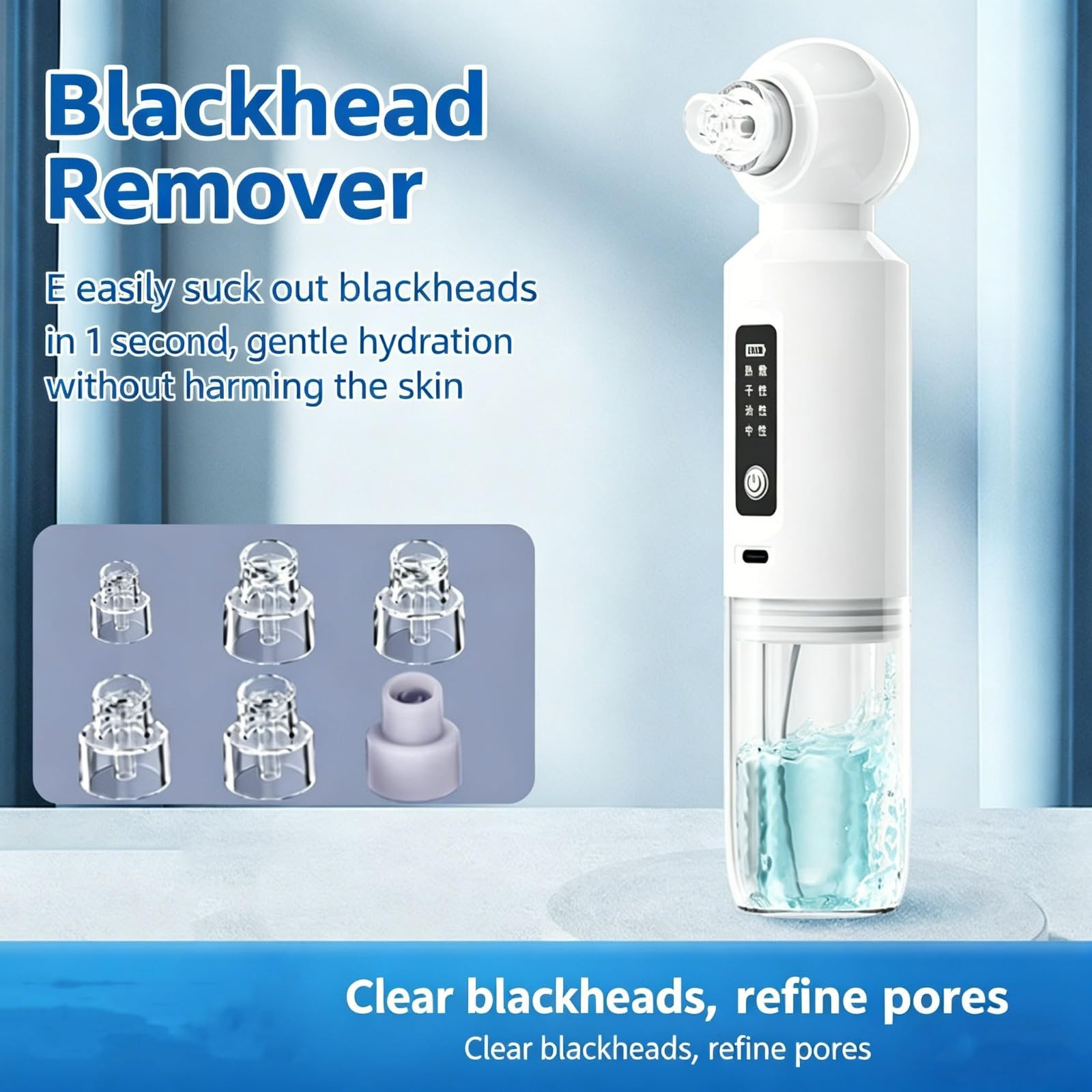 Aspirapunti neri viso profondo con spruzzo d'acqua con microbolle, strumento elettrico per rimuovere punti neri con 6 testine sostituibili, aspirazione regolabile, aspiratore punti (2pcs)