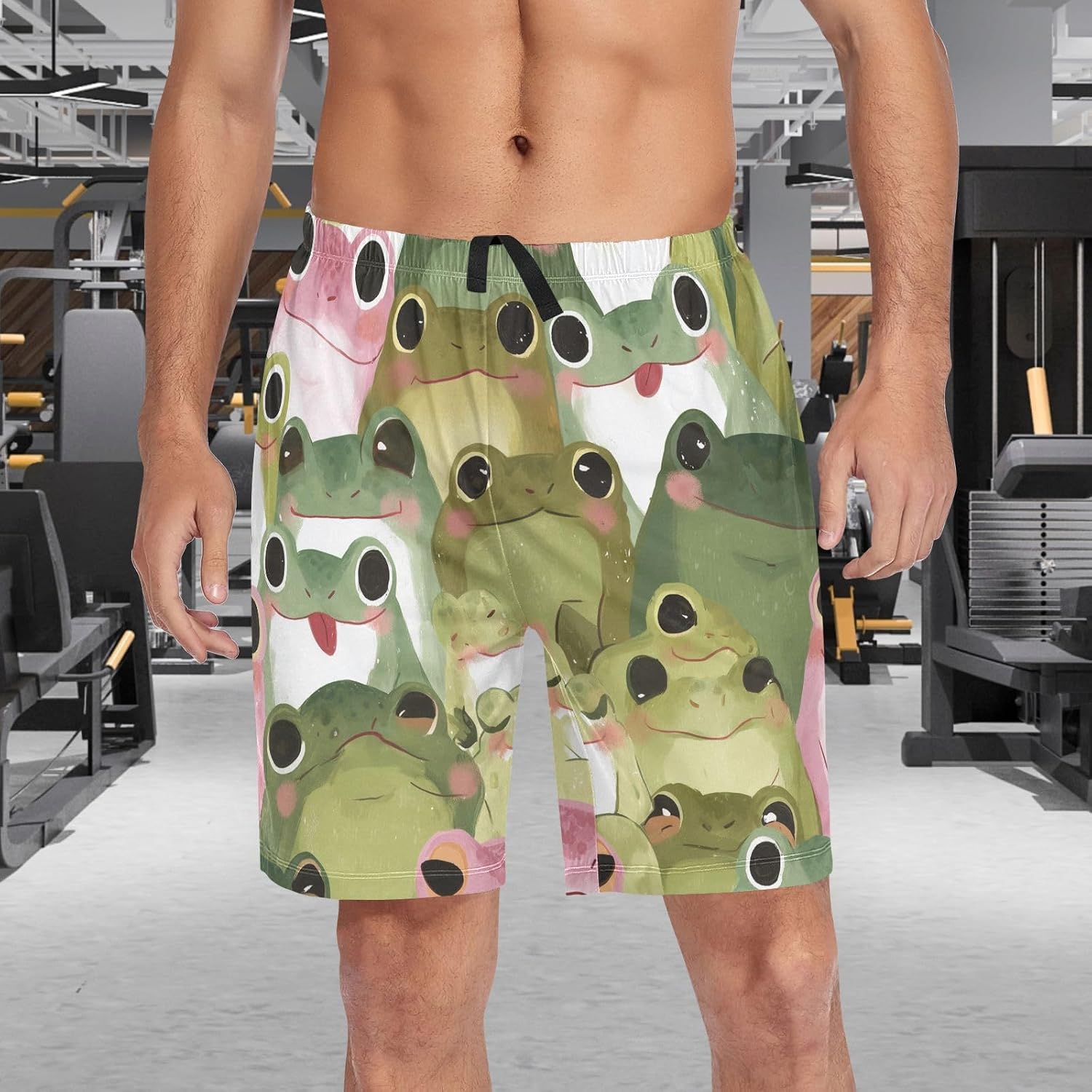 visesunny Men's Pajama Shorts Summer Funny Watercolor Frogs Soft Sleep Shorts for Men Pjs Bottoms Pants with Pockets S-XXL