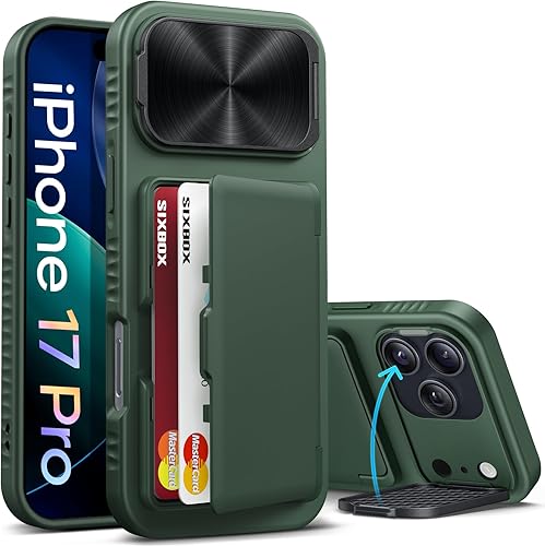 Miniatura 15 de Funda para iPhone Air con soporte para tarjetas, soporte integrado y cubierta para lente de cámara, a prueba de golpes, de silicona resistente a