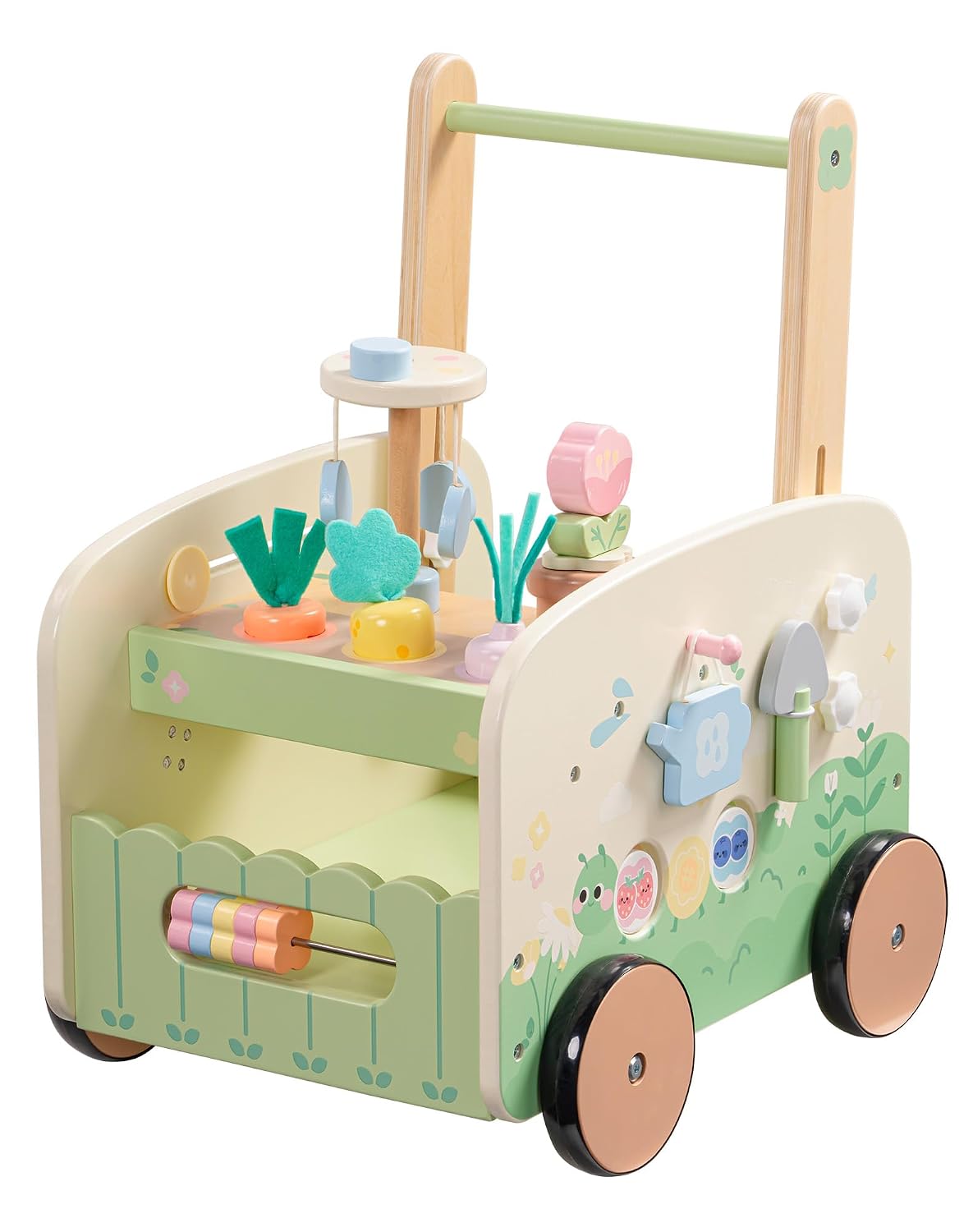 ROBUD Wooden Baby Walker, 10-in-1 Baby Push Walker, Garden Theme, Green