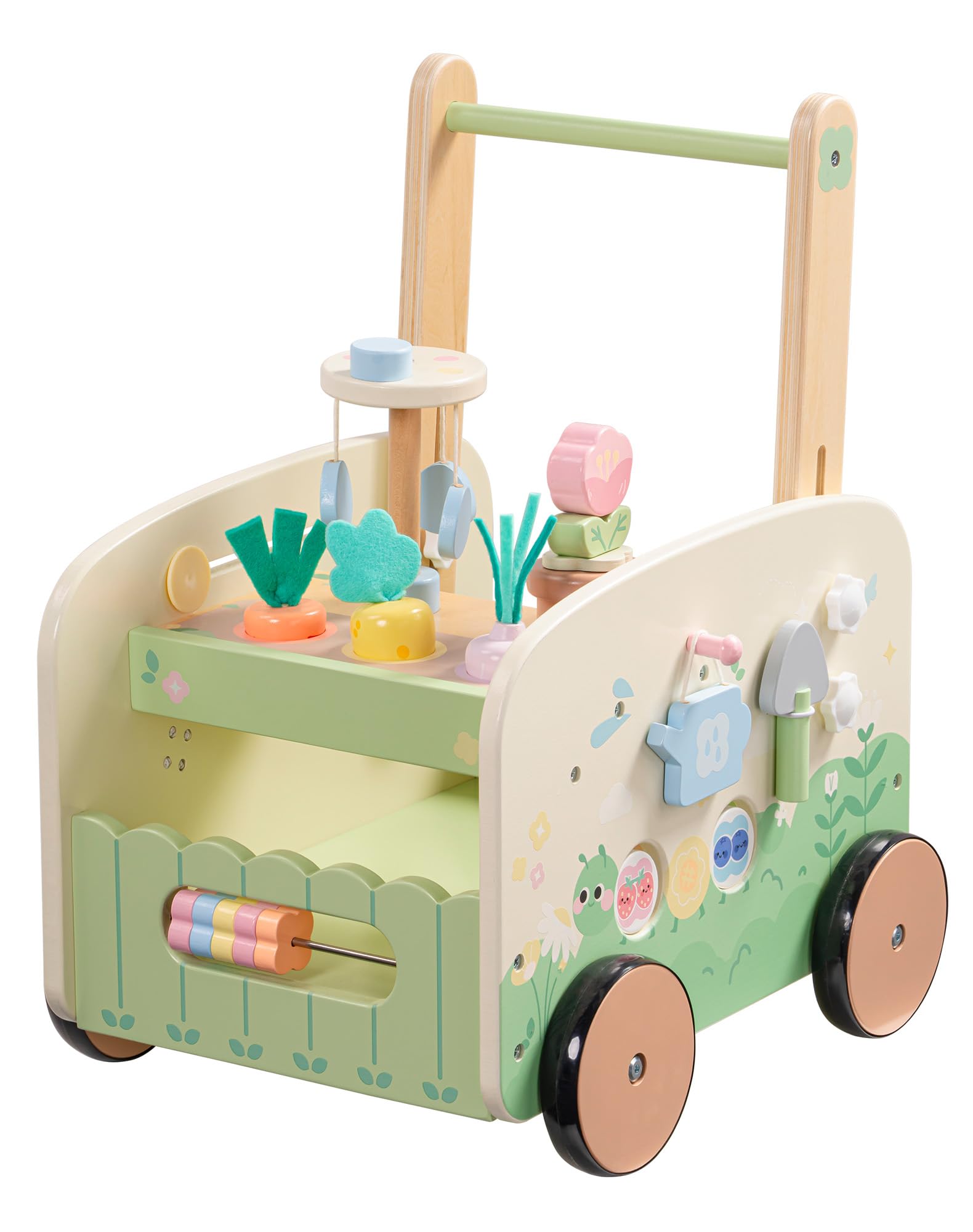 ROBUD Wooden Garden Walker, 10-in-1 Baby Walker, from 10 Months | Baby Walker with 10-in-1 Garden Activity Centre, Speed Control, Height Adjustable, Fine Motor Skills