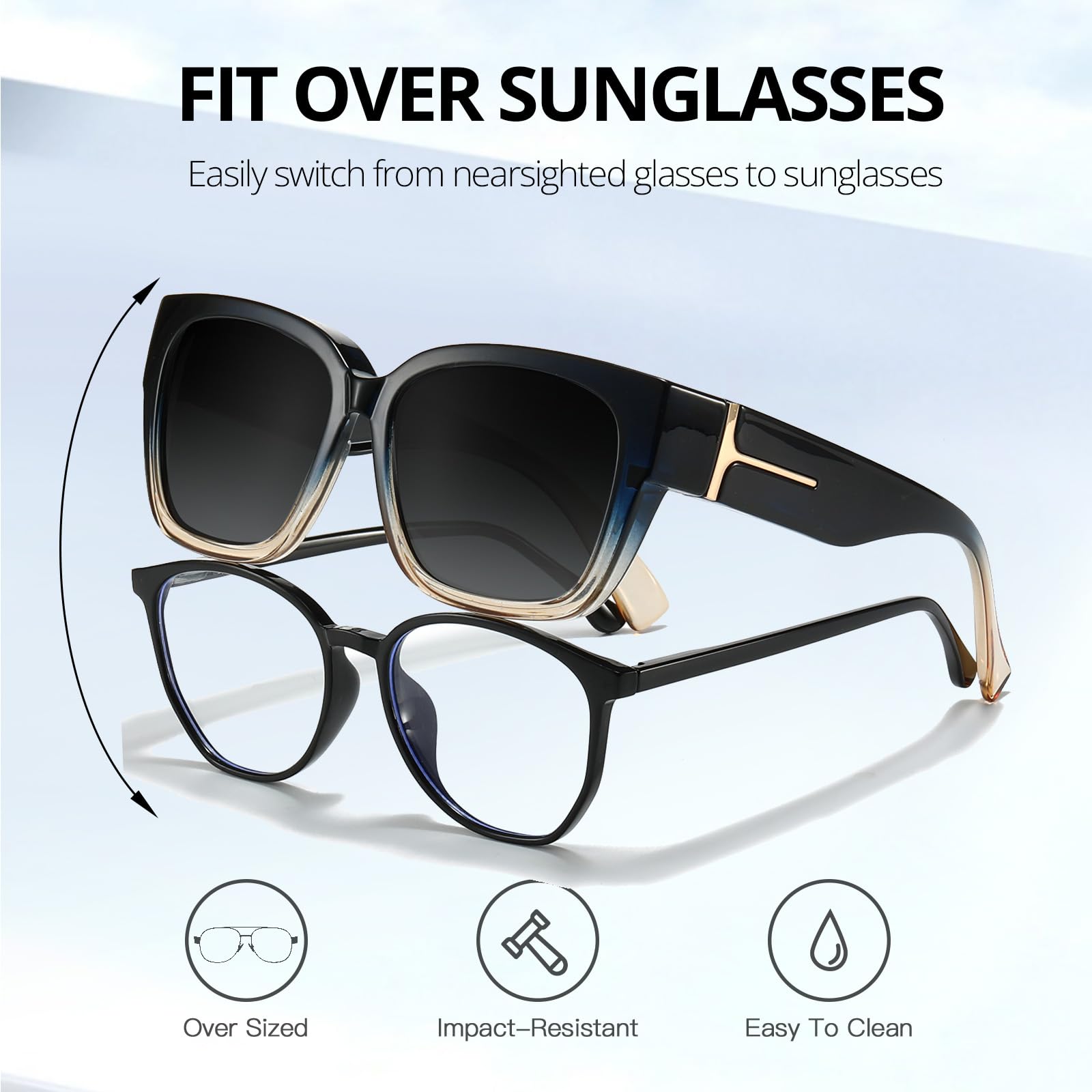 Myiaur 2 Pack Überzieh Sonnenbrille Damen Polarisierte UV400 Schutz Oversized Rahmen Sonnenbrille für Brillenträger für Autofahren & Freizeit