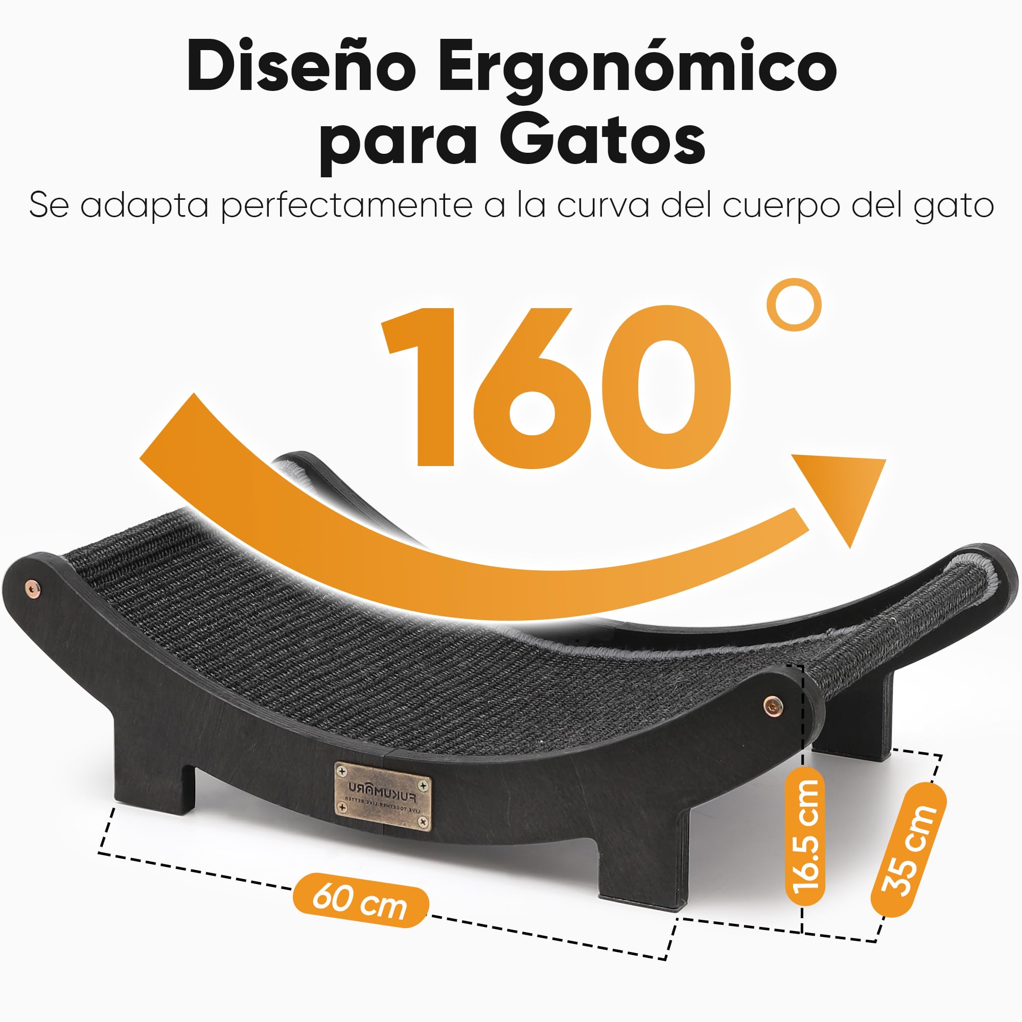 FUKUMARU Rascador de sisal en Madera, 60 cm Cama rascadora Robusta para Gatos domésticos, Hamaca de sisal 100% Natural, Base de Madera Maciza para Dormir y rascar uñas (Negro)