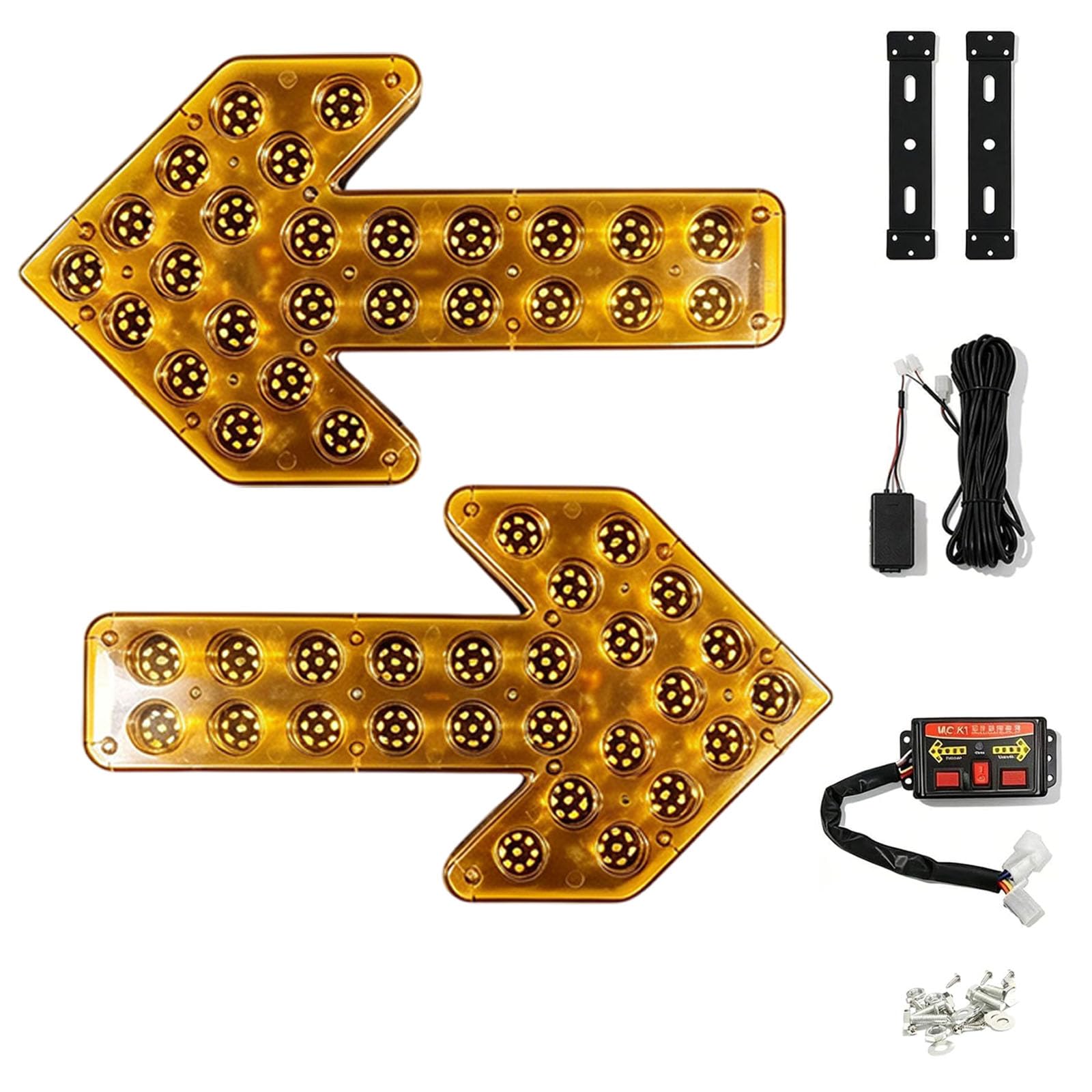Luminoso Advertencia Flecha Intermitente Vehicular Luz Flecha LED, 35 CM | 12V-24V, 208 LED, Incluye Accesorios de Instalación, Frecuencia de Parpadeo: 60-100 veces/minuto