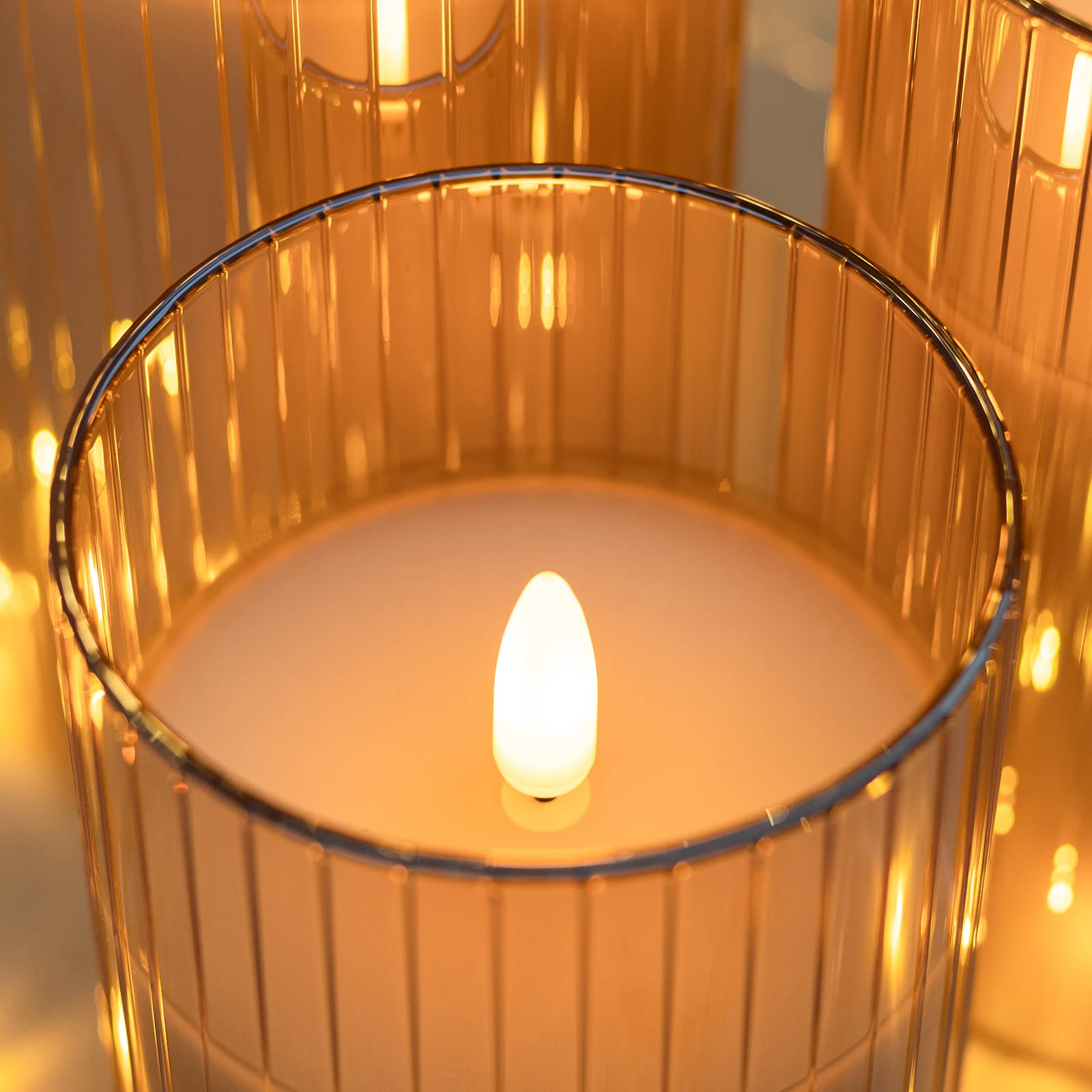 ANGELLOONG Glass LED Flameless Candles Battery Operated with Remote Control, Flickering Candles with Timer, Electric Gold Candles for Home Bathroom Fireplace Decor, Set of 3