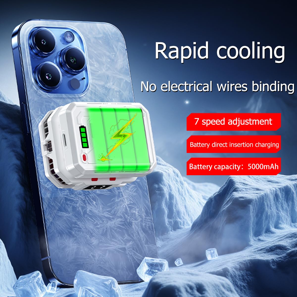 Raffreddamento magnetico per telefono con batteria ricaricabile, ventola di raffreddamento a LED con raffreddamento a semiconduttore, dispositivo di raffreddamento del telefono con display di