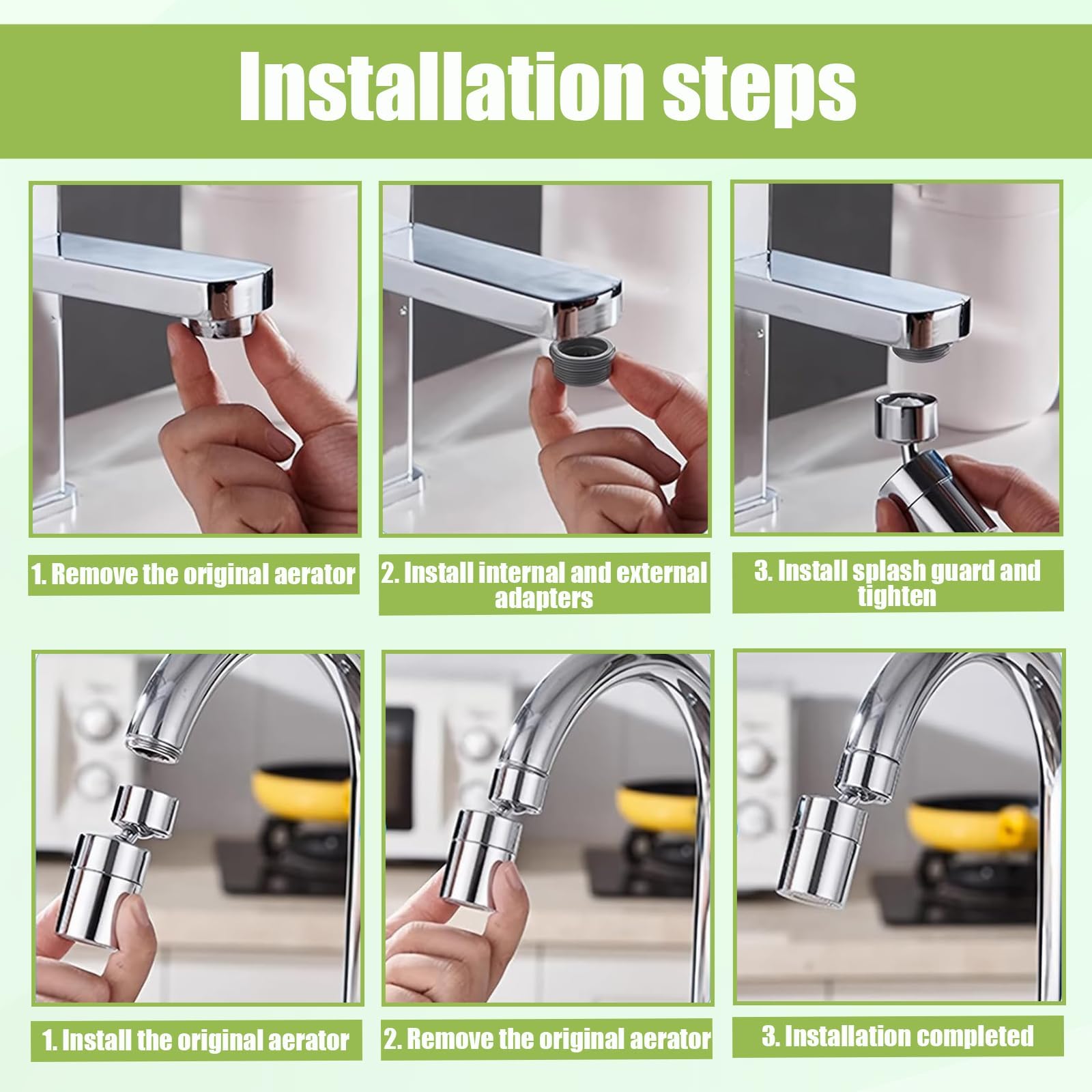 Aireador incluye 6 Aireador Grifo Cocina, Proceso de Electrodeposición Fabricado en Cobre Adaptador Grifo Cocina, Estructura Giratoria Universal, Aireador para Baño (Adaptador 18mm a 22mm)