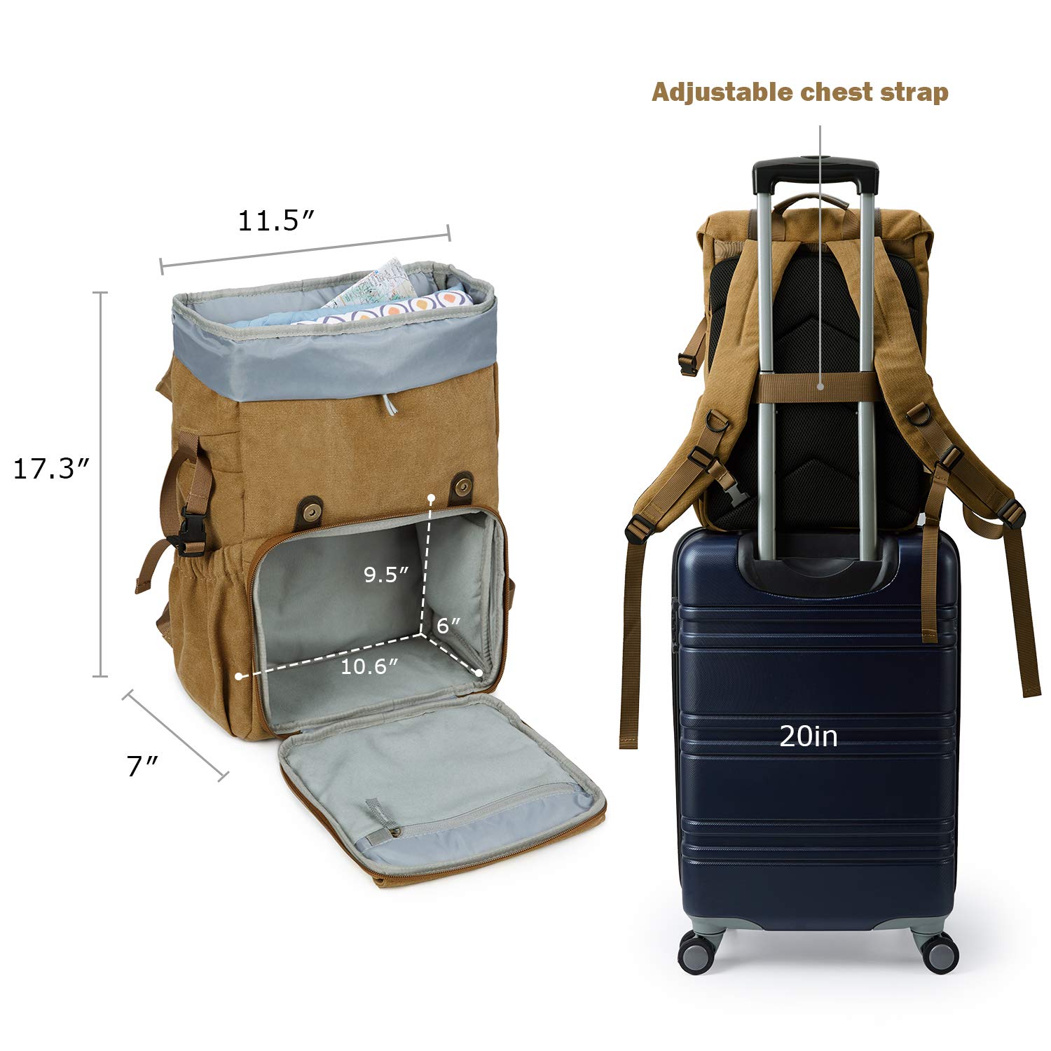 bagsmart Fotorucksack DSLR Kamerarucksack Canvas Diebstahlsicher Wasserabweisend mit Regenschutz für 15 Zoll Laptop, Spiegelreflexkamera, Objektive, Zubehör, Stativ (Khaki)