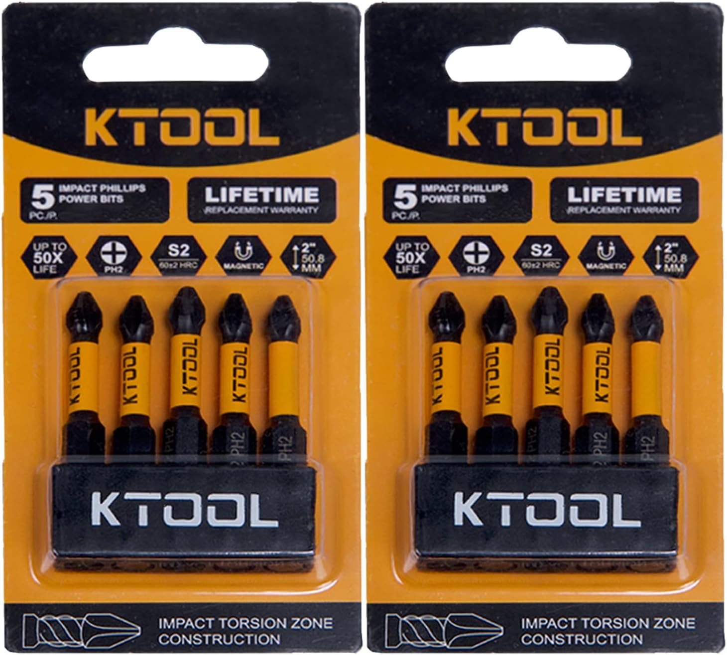 Impact Driver Bit Set 10 Pack - #2 Phillips 2 Inch Shockproof Bits, Magnetic S2 Steel Heavy Duty Torsion Design Power Screwdriver Bits with Hex Bit Holder Rack