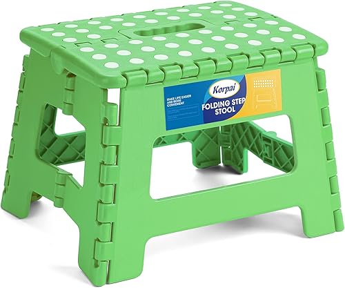 Miniatura 102 de Korpai Taburete plegable mejorado de 9 pulgadas para adultos y niños con capacidad para hasta 300 libras, taburetes plegables antideslizantes con