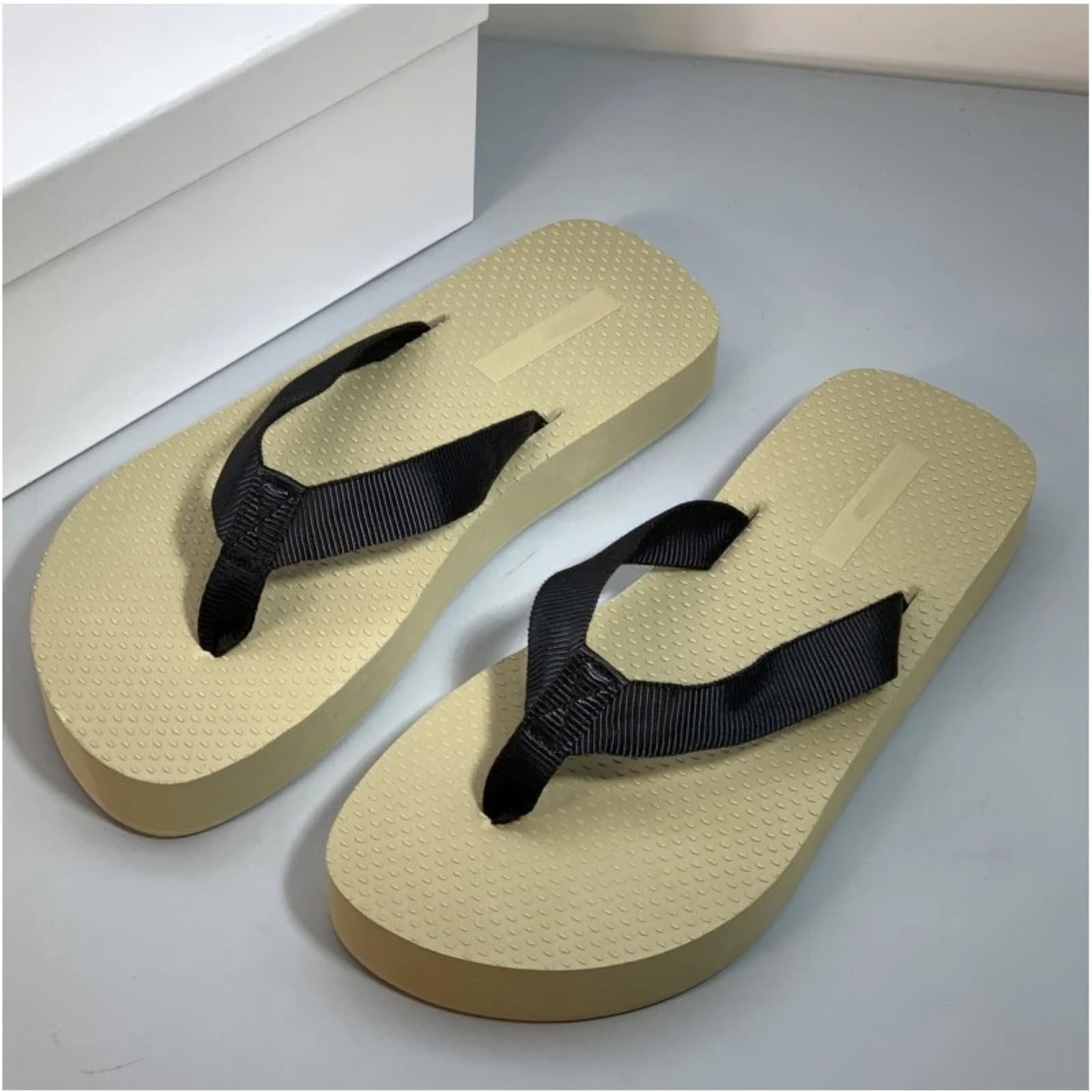 Chanclas Unisex Masaje Punto Chanclas, Correa De Contraste Antideslizante Goma Tanga Sandalias, Piscina Playa Zapatos Casuales para Hombres Y Mujeres-Black Flat Bottom-35