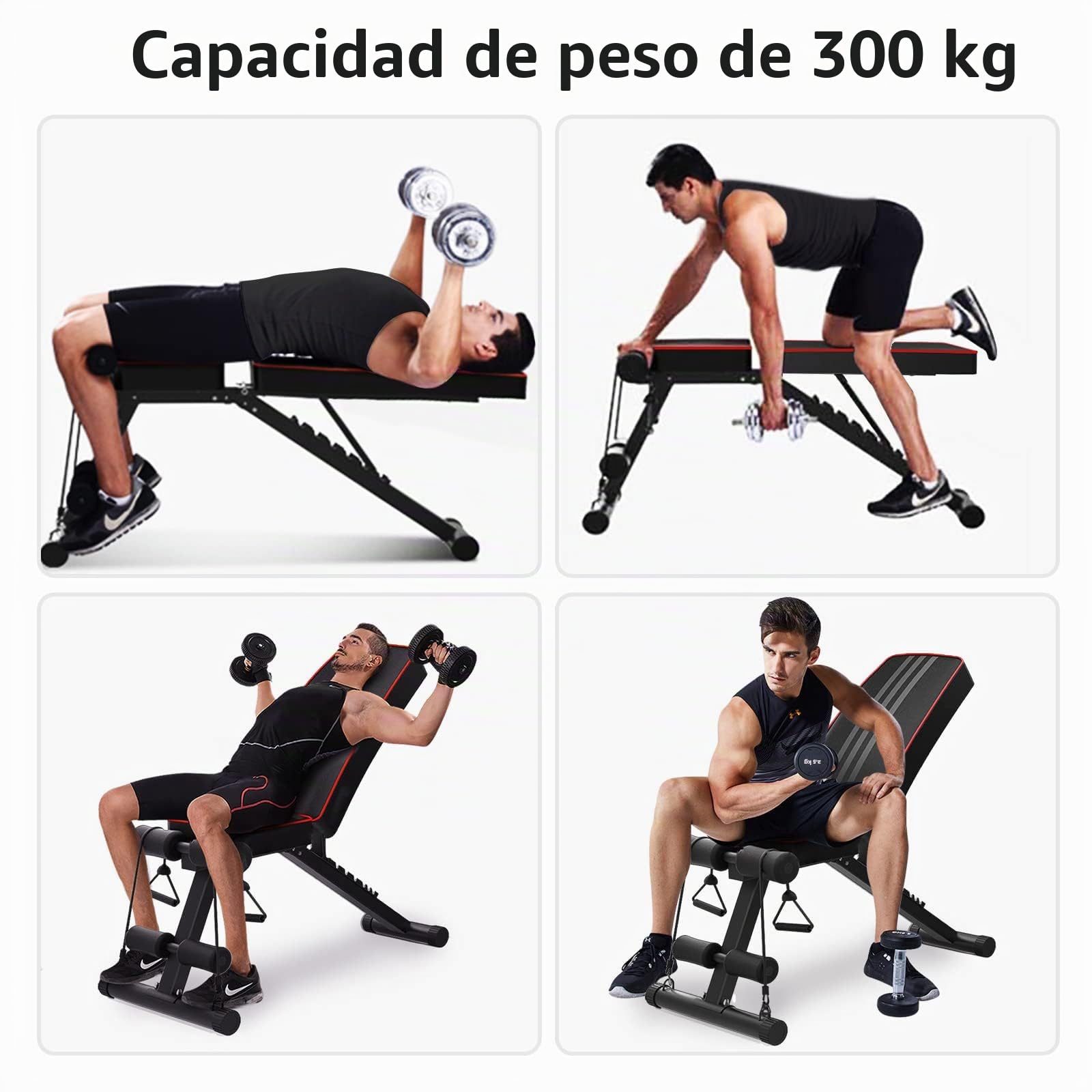 YOLEO Banco de pesas plegable multifunción para entrenamiento, fitness, abdominales, banco inclinado con 6 posiciones, respaldo ajustable, cojín de asiento ajustable en 3 posiciones, carga 300 kg