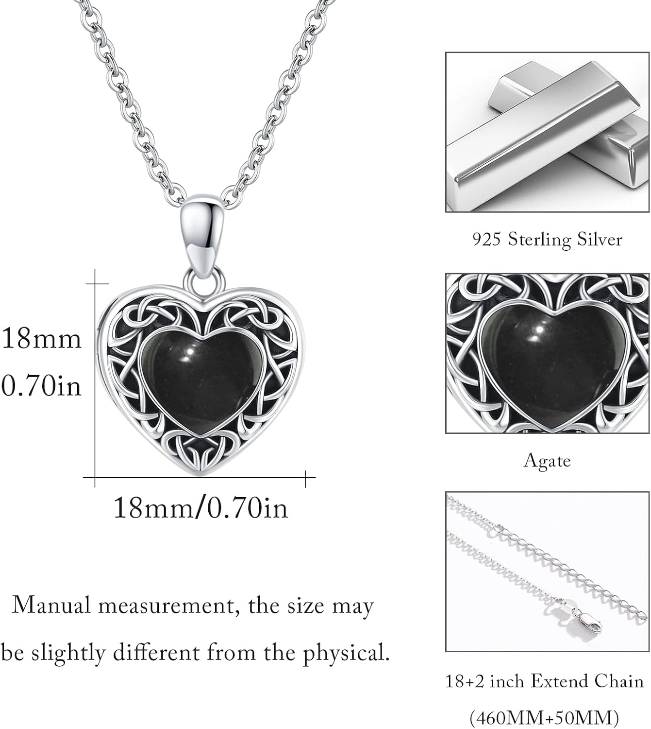 Locket Necklace for Women 925 Sterling Silver Celtic Locket Pendant Necklace Moonstone/Turquoise/Black Agate Heart Shaped Locket Necklace Jewelry Gifts for Women - Image 6