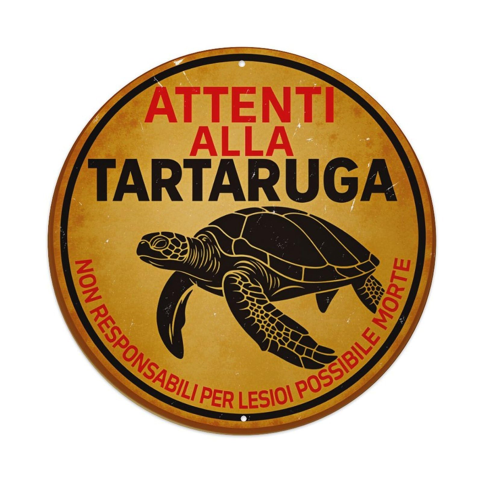 Turtle Warning Sign Pattern Print Vintage Metal Tin Sign Retro Wall Decor for Home Bar Garage Cafe, Indoor & Outdoor Decorative，circle Metal Poster, 8x8 Inch