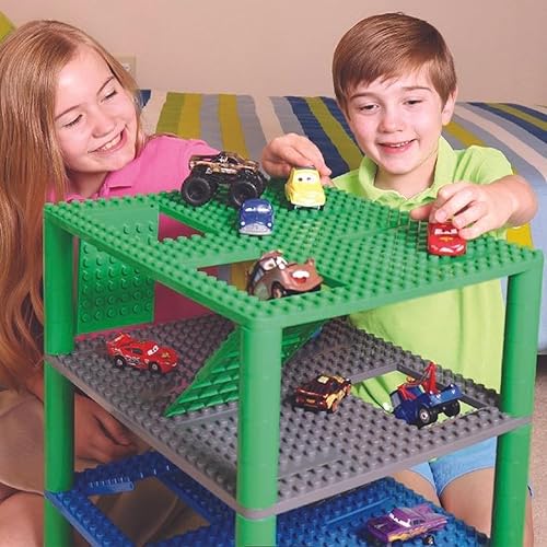 Miniatura 9 de Strictly Briks Placas base apilables, compatibles con Lego, 10 x 10 pulgadas, azul/verde/gris, paquete de 4 con 15 apiladores, placa base de