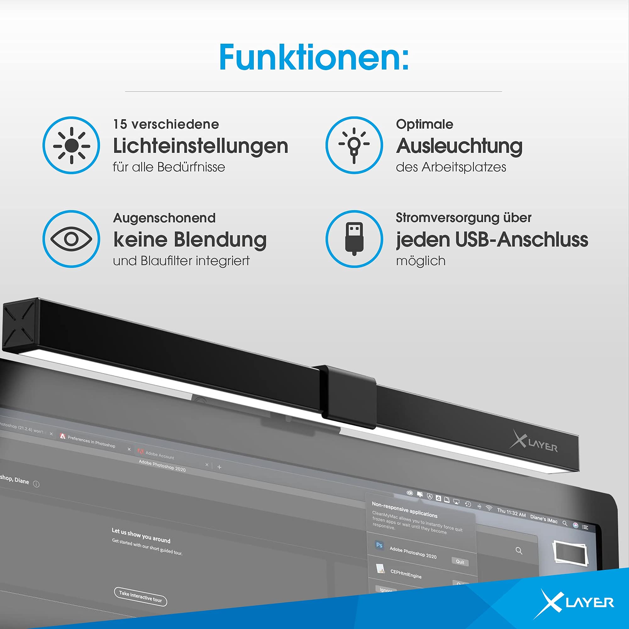 Xlayer Monitor-Lampe USB Monitorlampe 6 W noir