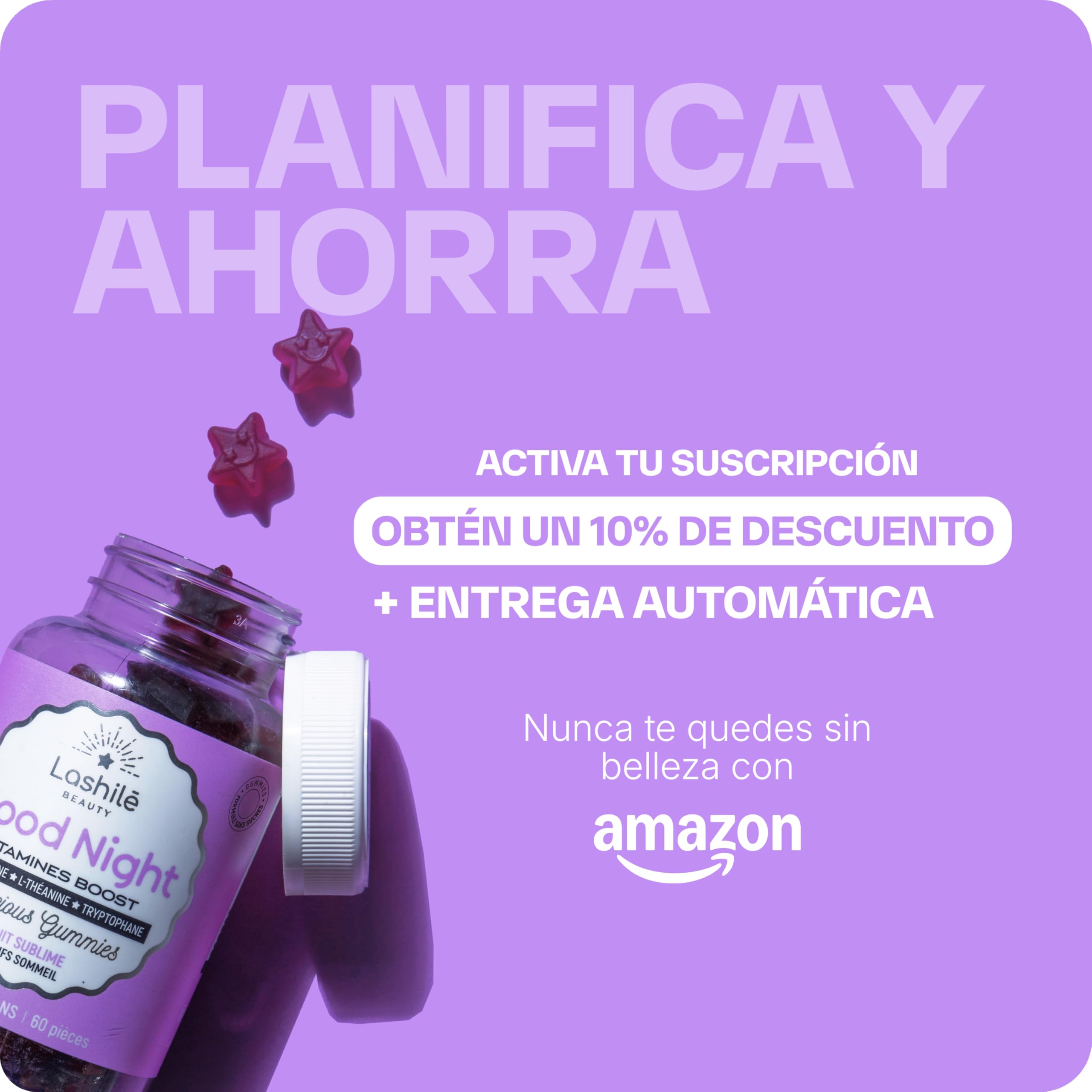 Lashilé Beauty - Complementos Alimenticios - Sueño reparador y conciliación rápida - Good Night Vitamines - Melatonina 1,9 mg, L-Teanina, Vit B6 - Fabricado en Francia - 60 Gummies