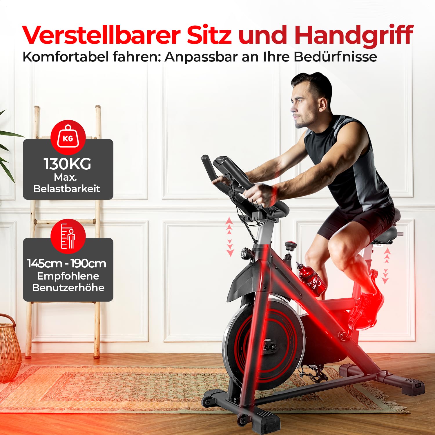 Lugia Heimtrainer - Fitness Fahrrad - LED Display - Verstellbarer Sattel - 0-100% Widerstandsstufen - Herzfrequenzfunktion - Max 130kg - Extrem Leise - Riemenantrieb