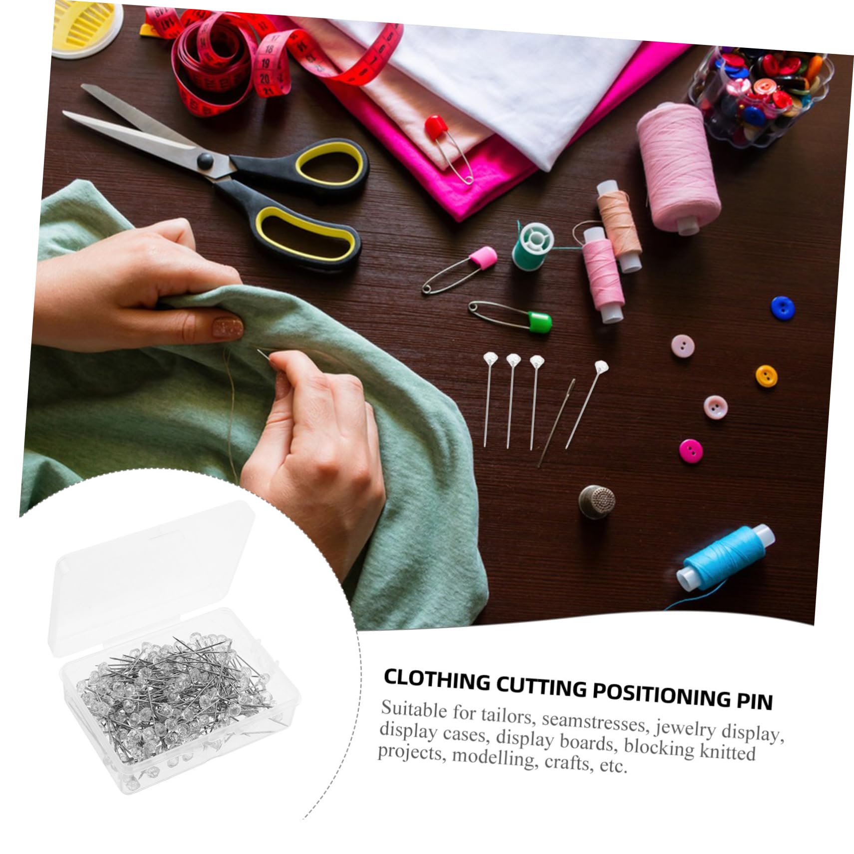 HAPINARY 200pcs Diamond Positioning Needle Sewing Push Pins Locating Pin Threading Needle Silver Plastic