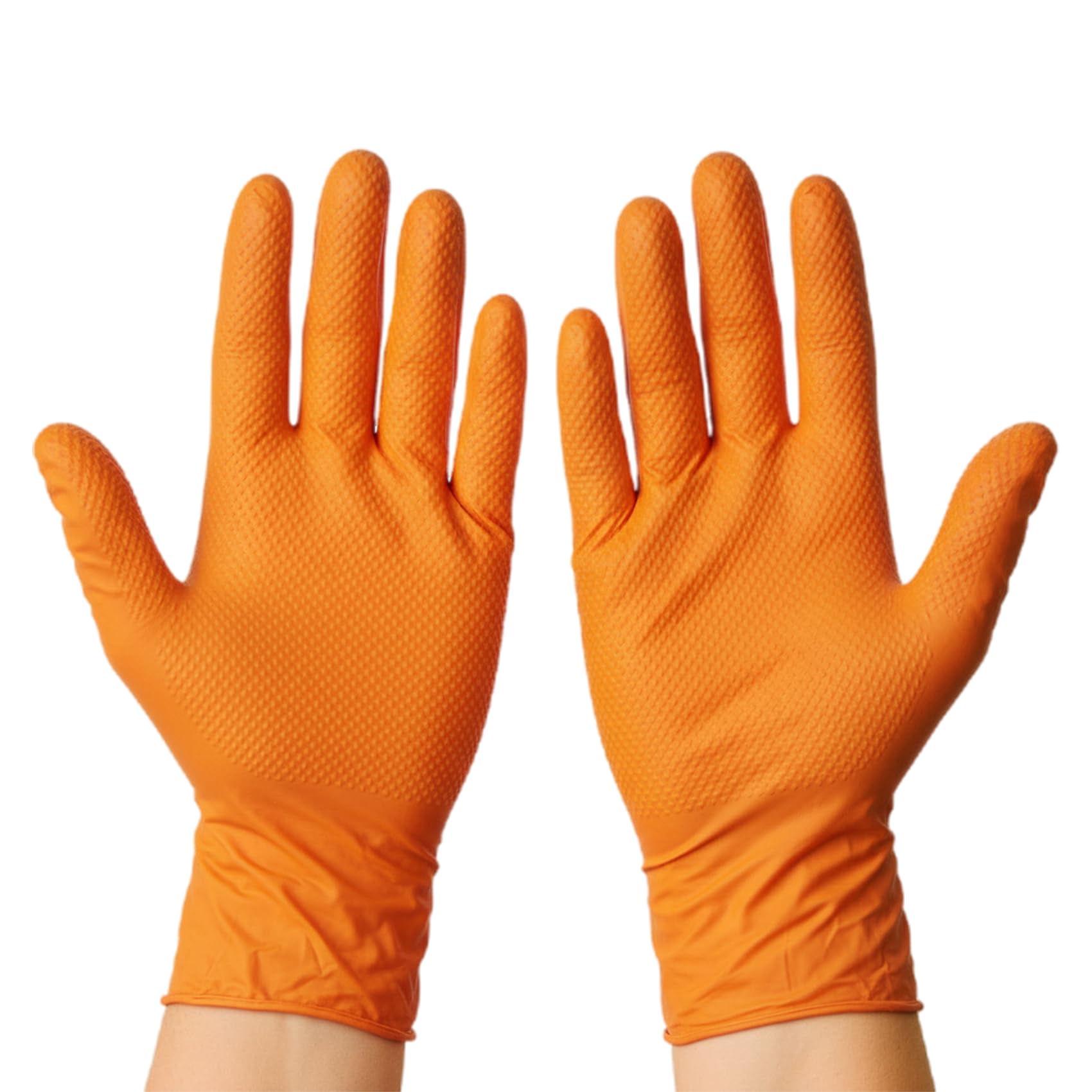 TYGA Nitrile Gloves, Heavy Duty Diamond Grip, Large, Orange, Pack of 100