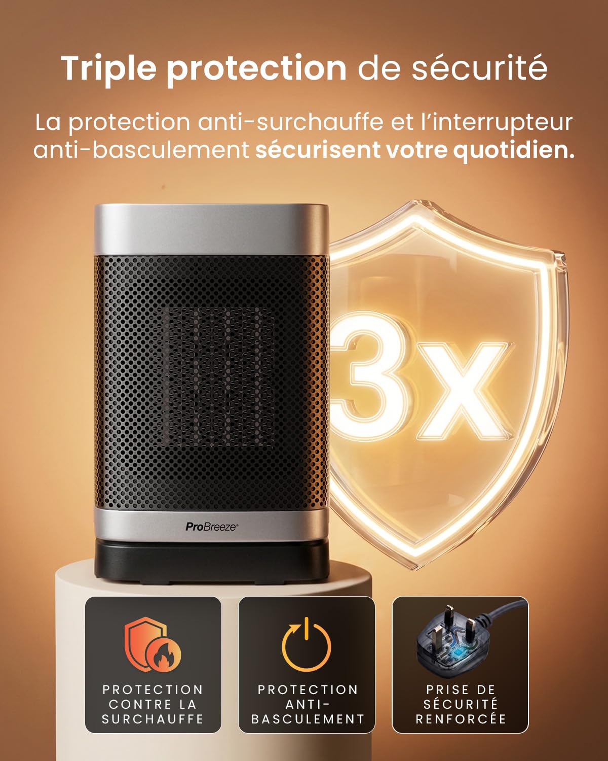 Pro Breeze Themacube mini Chauffage d'Appoint 1500W Céramique Soufflant Oscillant - Radiateur Électrique Mobile, Mode Ventilateur 2-en-1, Thermostat Éco, Télécommande, Écran Tactile Silencieux