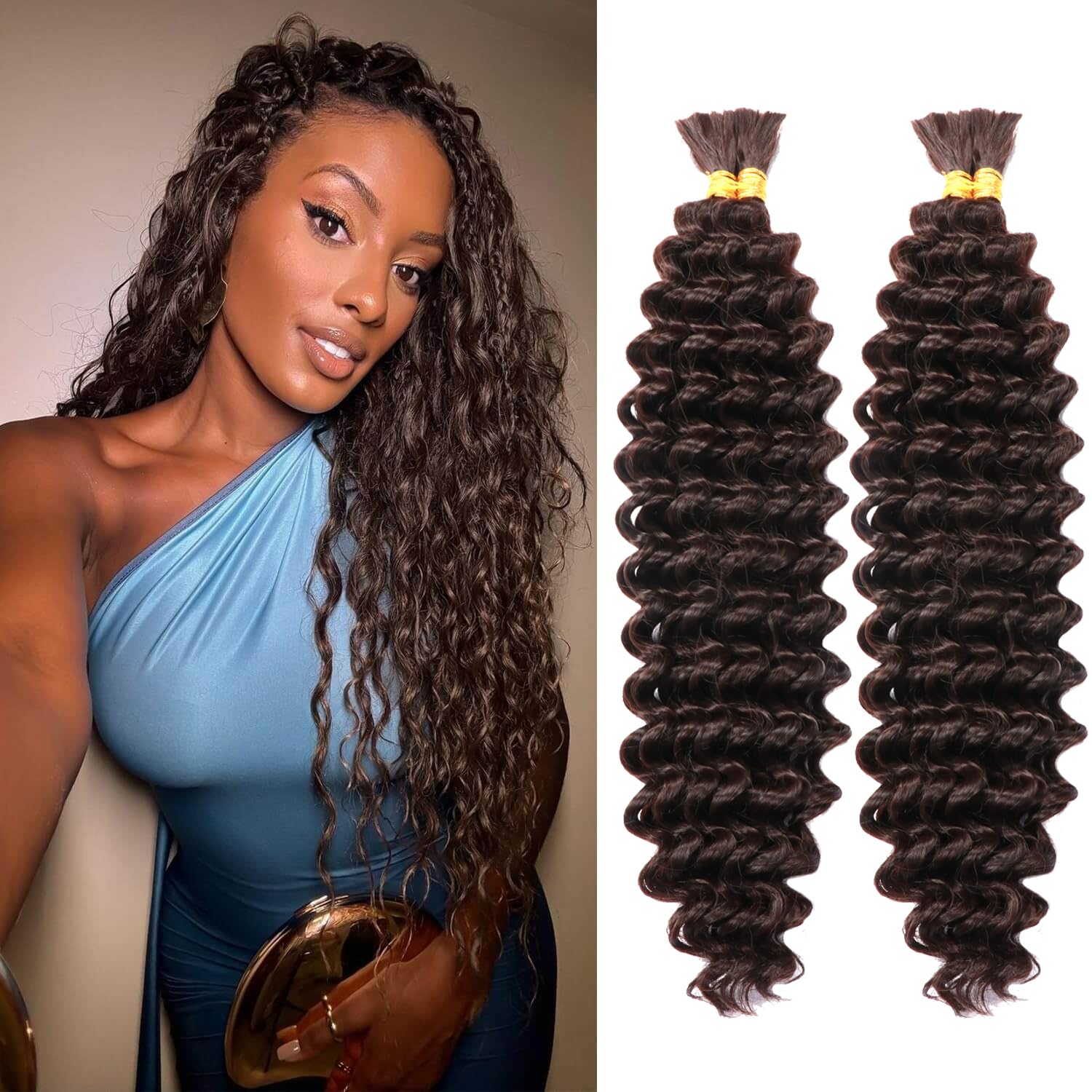 18 Inch 200g Deep Wave Bulk Hair for Braiding Boho Hair for Braiding Deep Water Wave Braiding Hair No Weft Wet and Wavy Braiding Hair Extensions (4#