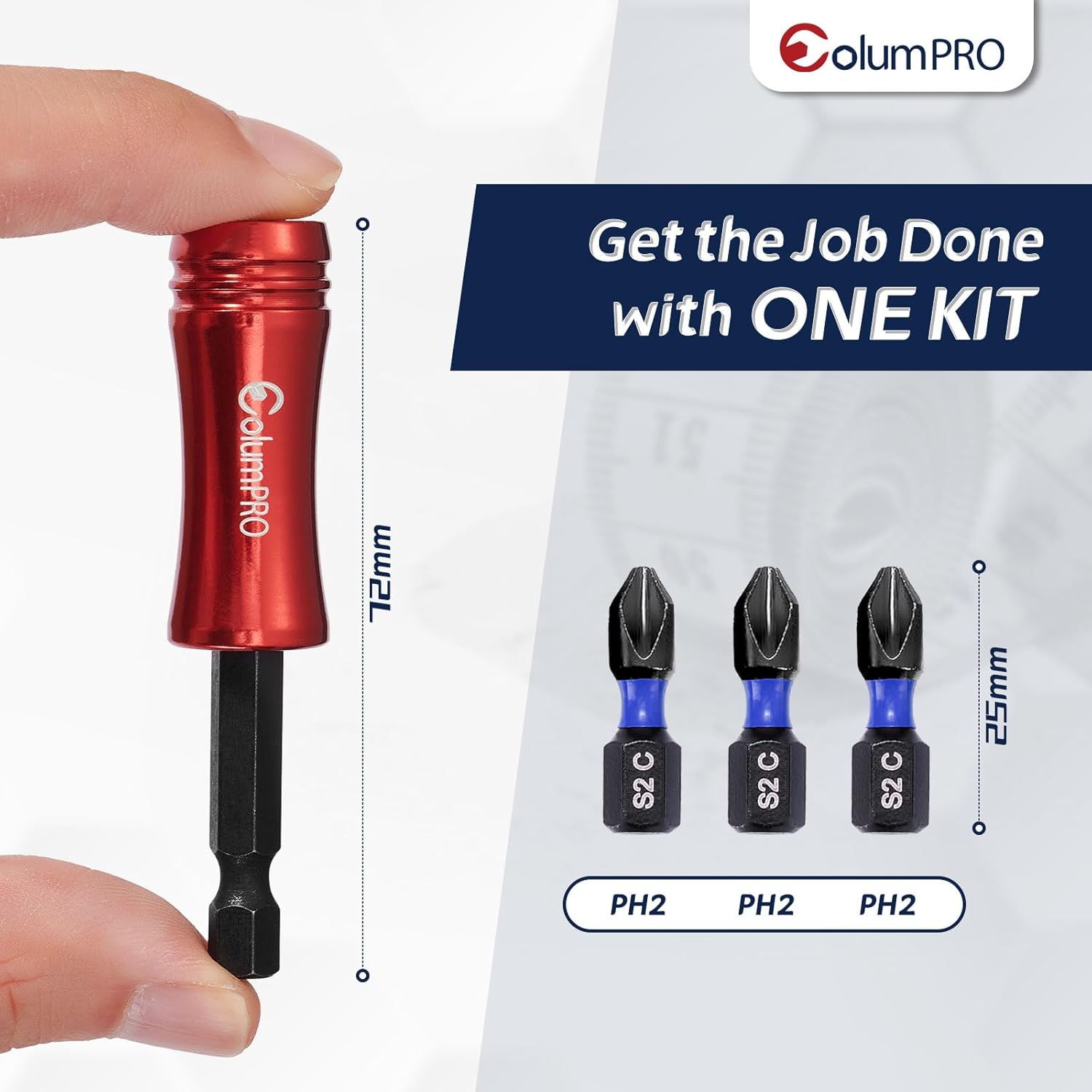 Strong Magnetic Screwdriver Bit Holder for Impact Driver, 1 Magnetic Drill Bit & Screw Holder, Three 25 MM PH2 Bits