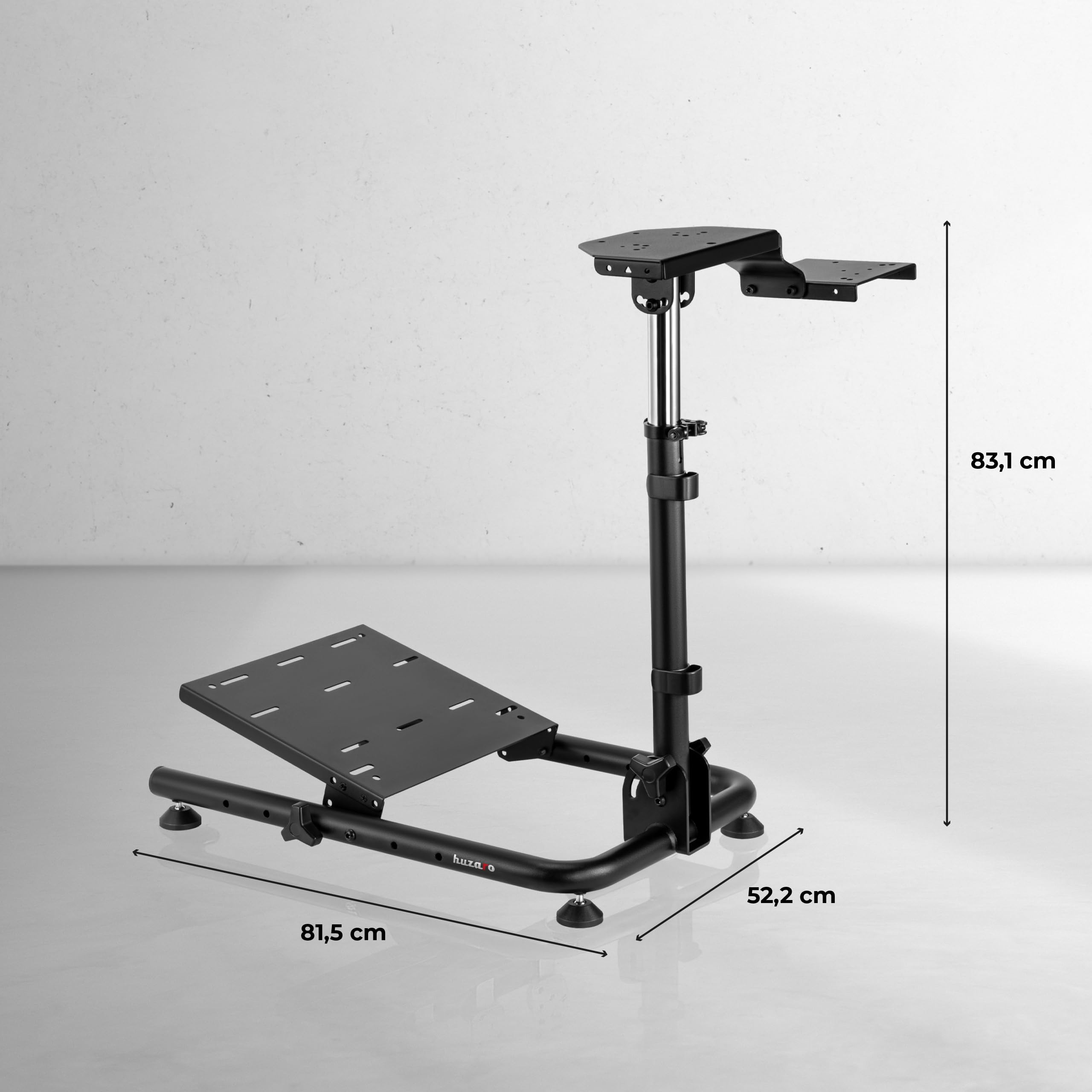 Huzaro Speed 2.0, Soporte de volante ajustable compatible con Logitech Fanatec Thrustmaster, estructura de acero estable, altura y ángulo ajustables, plegable, almohadillas antideslizantes