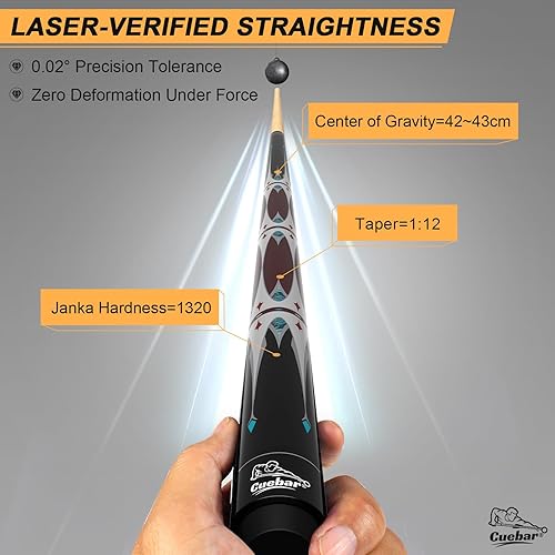 Miniatura 16 de Taco de billar de 58 pulgadas, 2 piezas con incrustaciones de espada geométrica, agarre sin envolver, eje de arce, punta de 0.512 in con tiza Azul