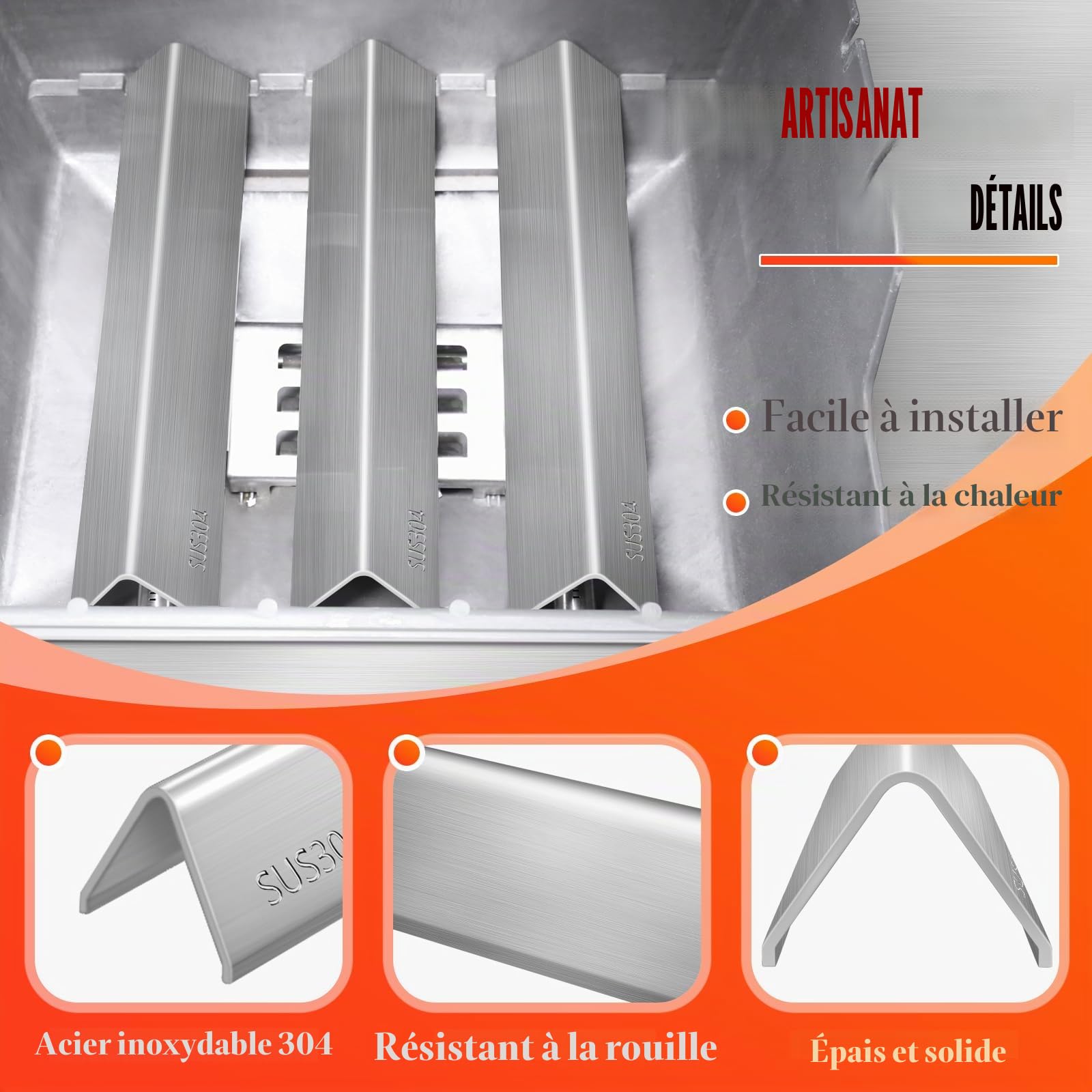 Hisencn 7635 Flavorizer Bars pour Weber Spirit E210, S210, E220, S220 avec Boutons de Commande Avant, Plaque chauffante en Acier Inoxydable 304 pour Barbecue Weber Spirit série 200