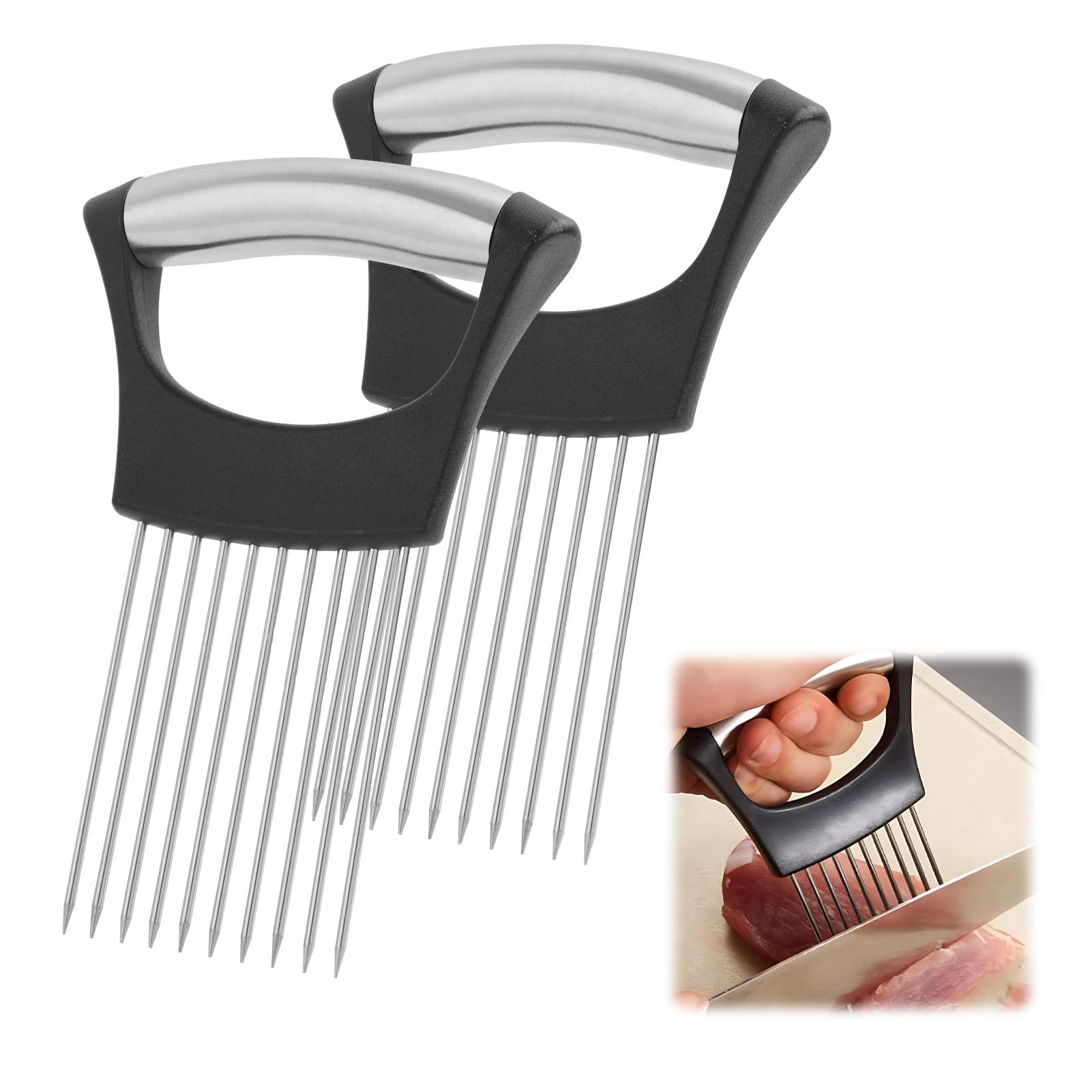 2Pcs Coupe Oignons Manuel En Acier Inoxydable, Porte Tranche