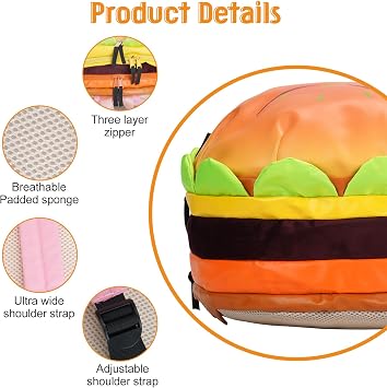 Cheeseburger Backpack Multi-compartment Funny Hamburger Backpack
