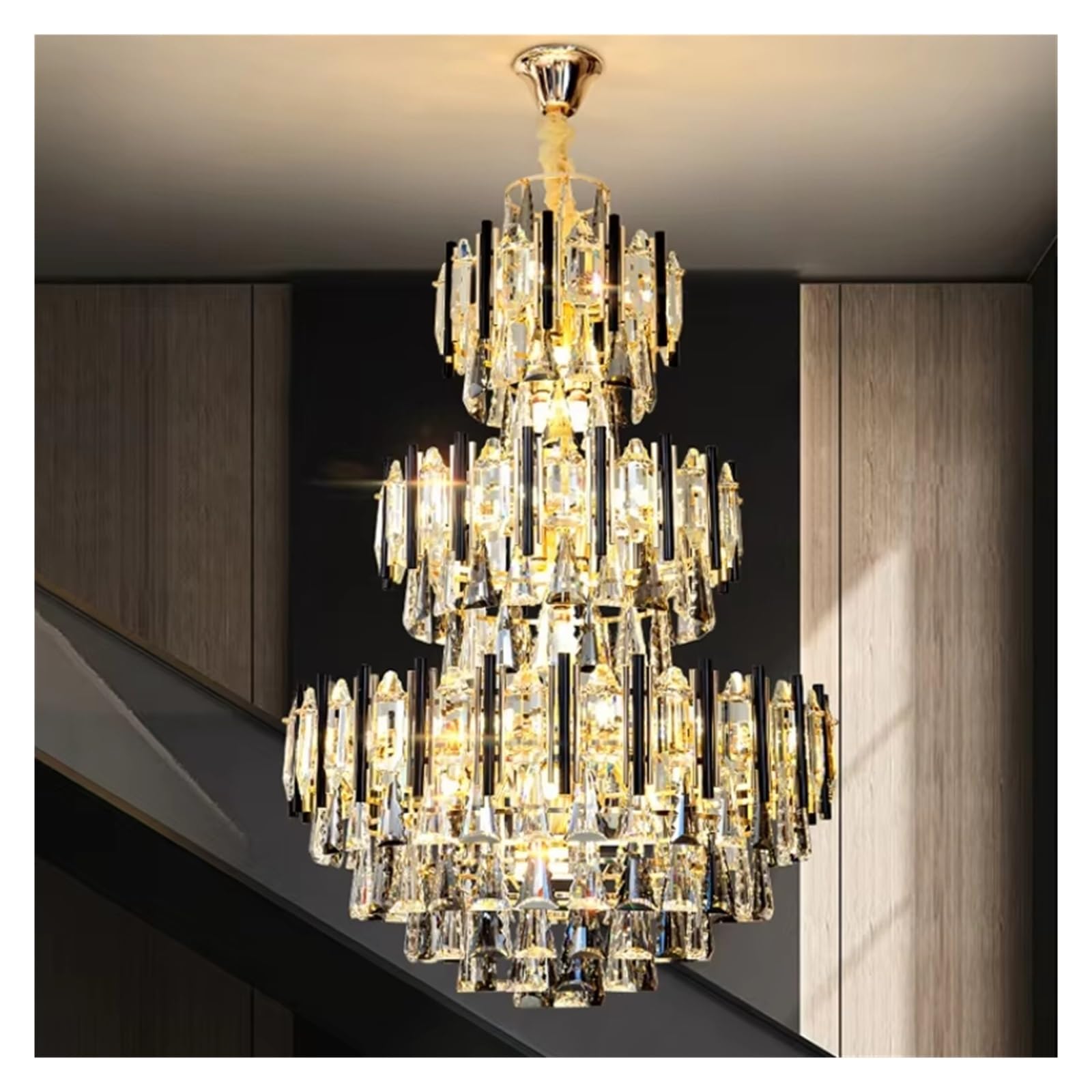WAQIDCXBOA Duplex Building Large Chandelier Villa Living Room Hotel Lobby Luxury Hollow Staircase Crystal LED