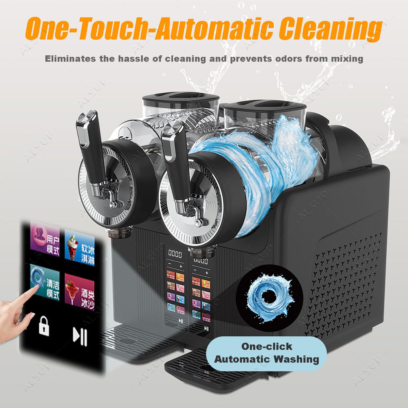Macchina Per Granite Professionale 2x2L, Granitore Per Bevande Ghiacciate Con Doppia Testa, 7 Modalità Automatiche, Display Touch Screen, Senza Ghiaccio, Per Bar, Ristoranti, Eventi E Feste Black
