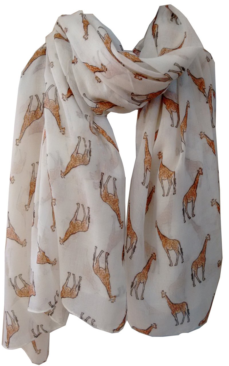Glamlondon Women's Creamy White Giraffe Print Scarf Latest Fashion Modern Giraffa Animal Horse Wrap Shawl (Creamy White)