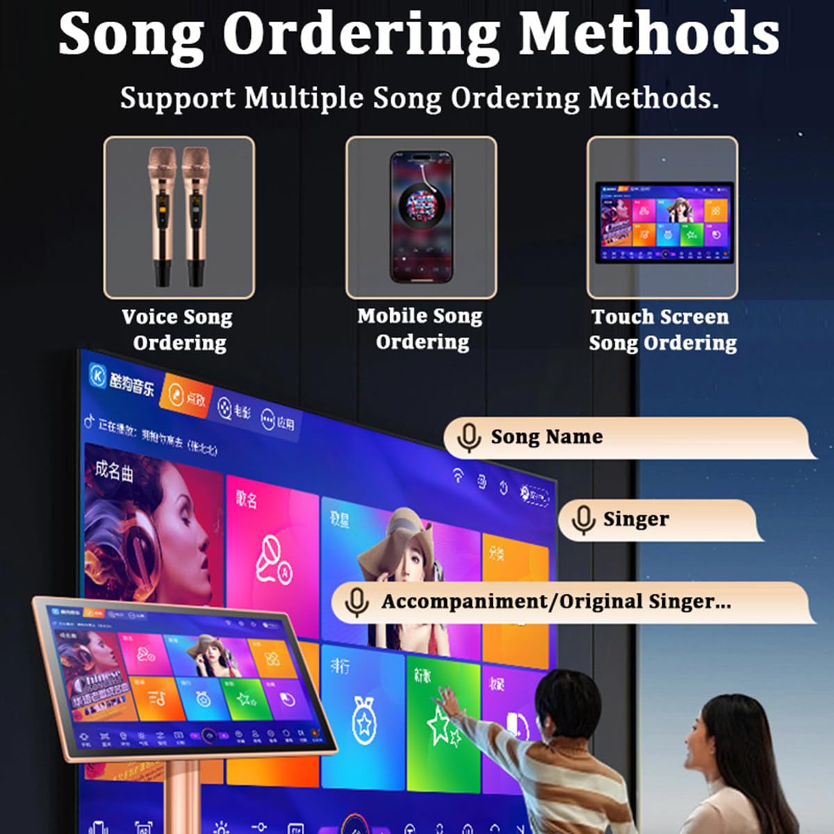 Sistema Karaoke Professionale Da 19,5/22 Pollici, Macchina Karaoke Touch Screen Capacitivo Con 2 Microfoni Wireless, 1,1 Milioni Di Canzoni Da Scaricare Dal Cloud, Per Casa, Bar, Festa (19,5 Pollici