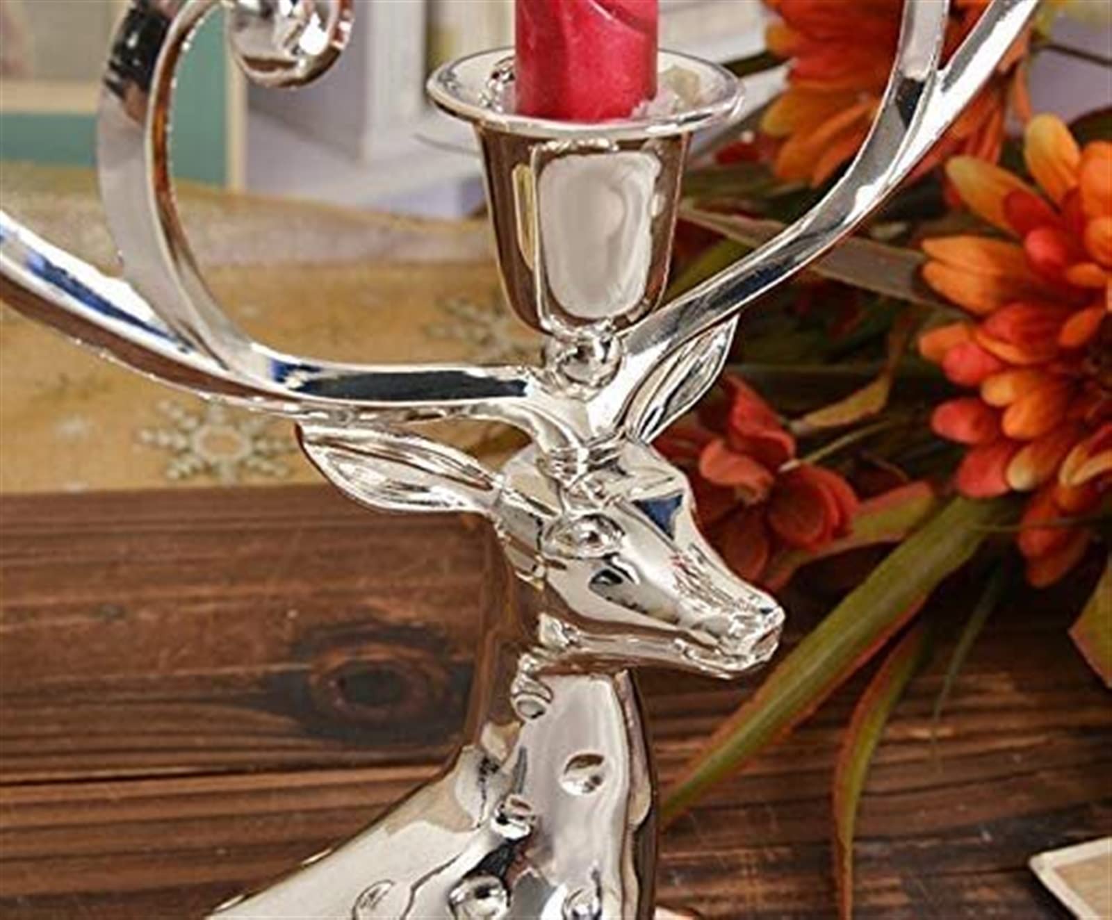 Portacandele a forma di renna in metallo con finitura argento lucido Candeliere decorativo a 5 bracci Candelabro in lega di zinco ，Portacandele